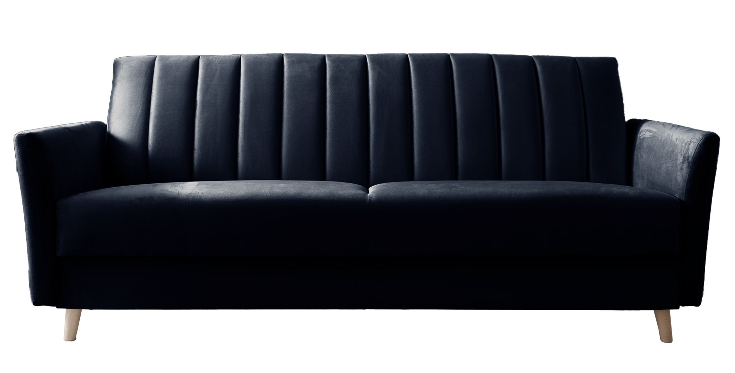 Wersalka rozkładana trzyosobowa Kolmeno z pojemnikiem granatowa welur - zdjęcie 1