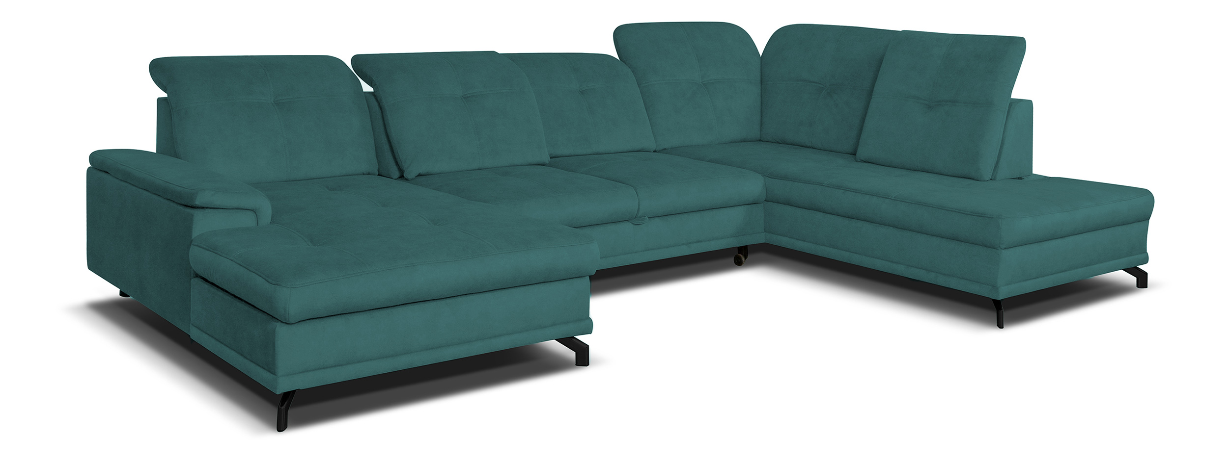 Narożnik z funkcją spania Berberati U-kształtny zielony nogi czarne velvet hydrofobowy z pojemnikiem lewostronny - zdjęcie 1