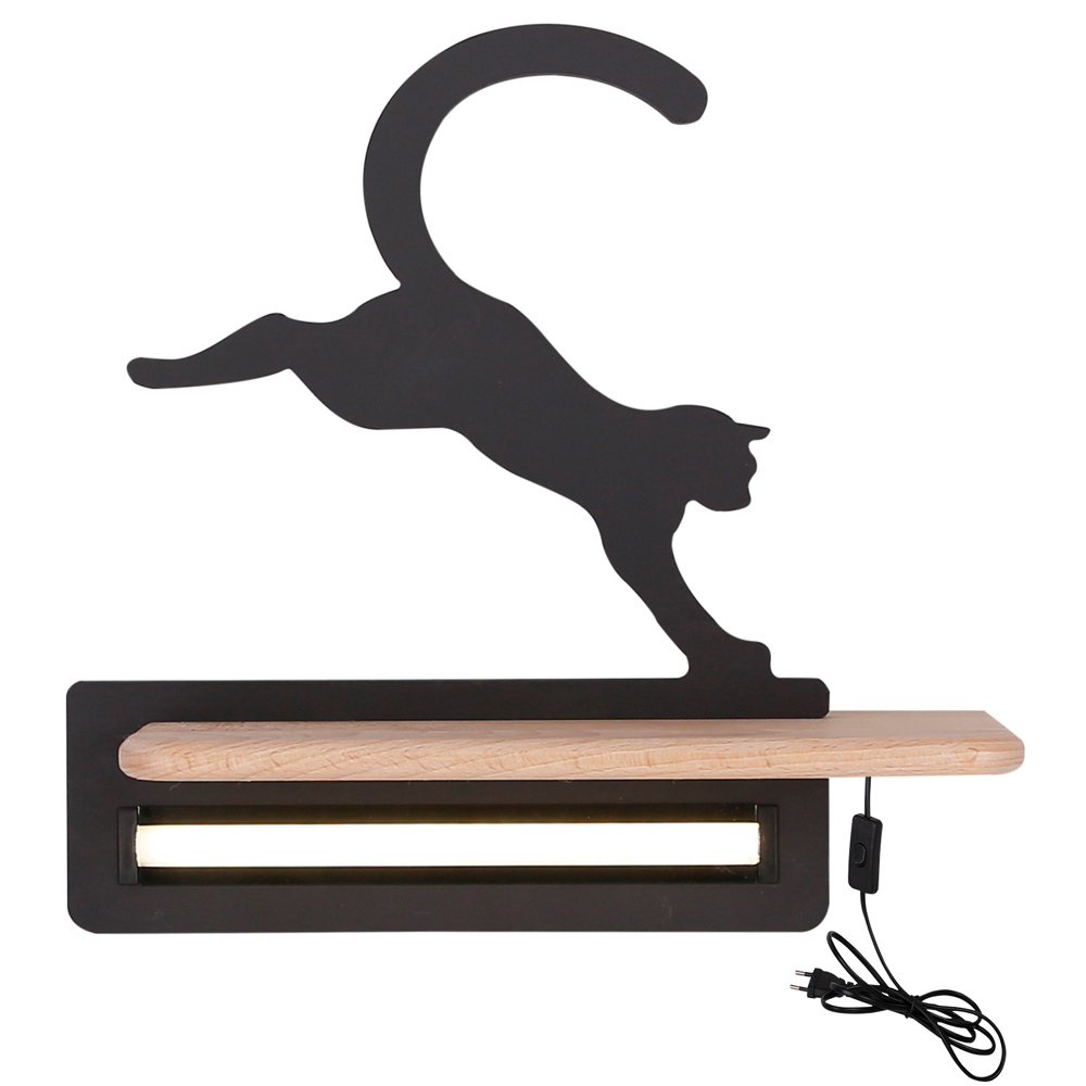 Kinkiet ścienny do pokoju dziecięcego Dreamie skaczący kot z przewodem czarny - zdjęcie 1