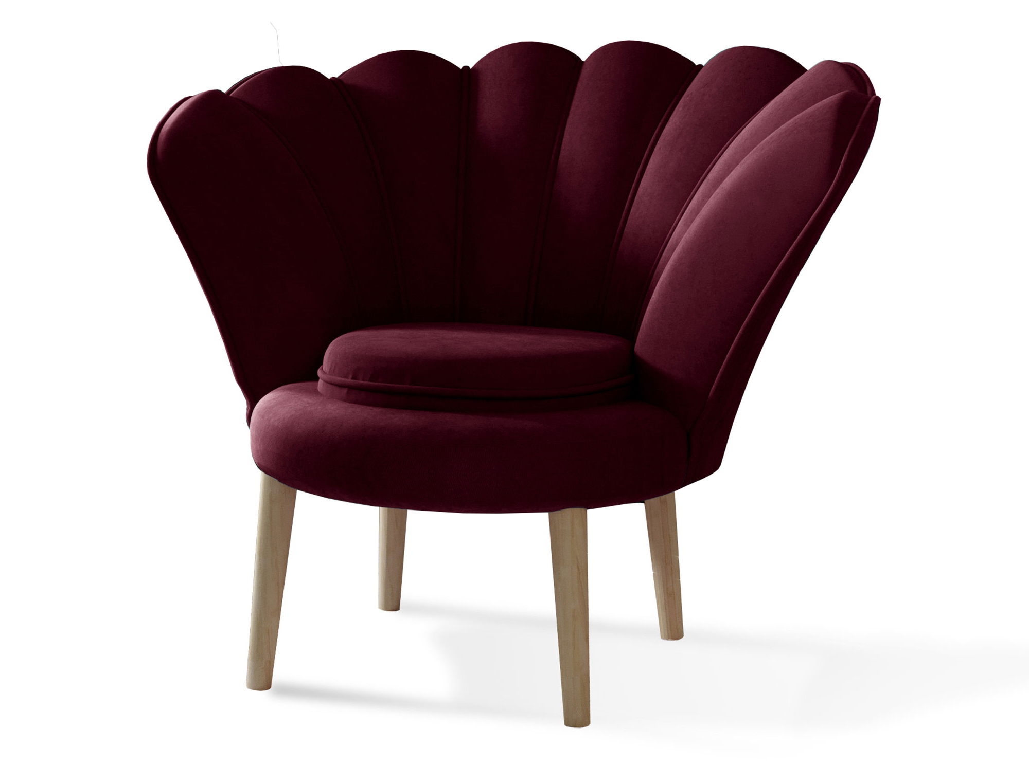 Fotel kubełkowy Transversa na drewnianych nogach bordowy welwet hydrofobowy - zdjęcie 1