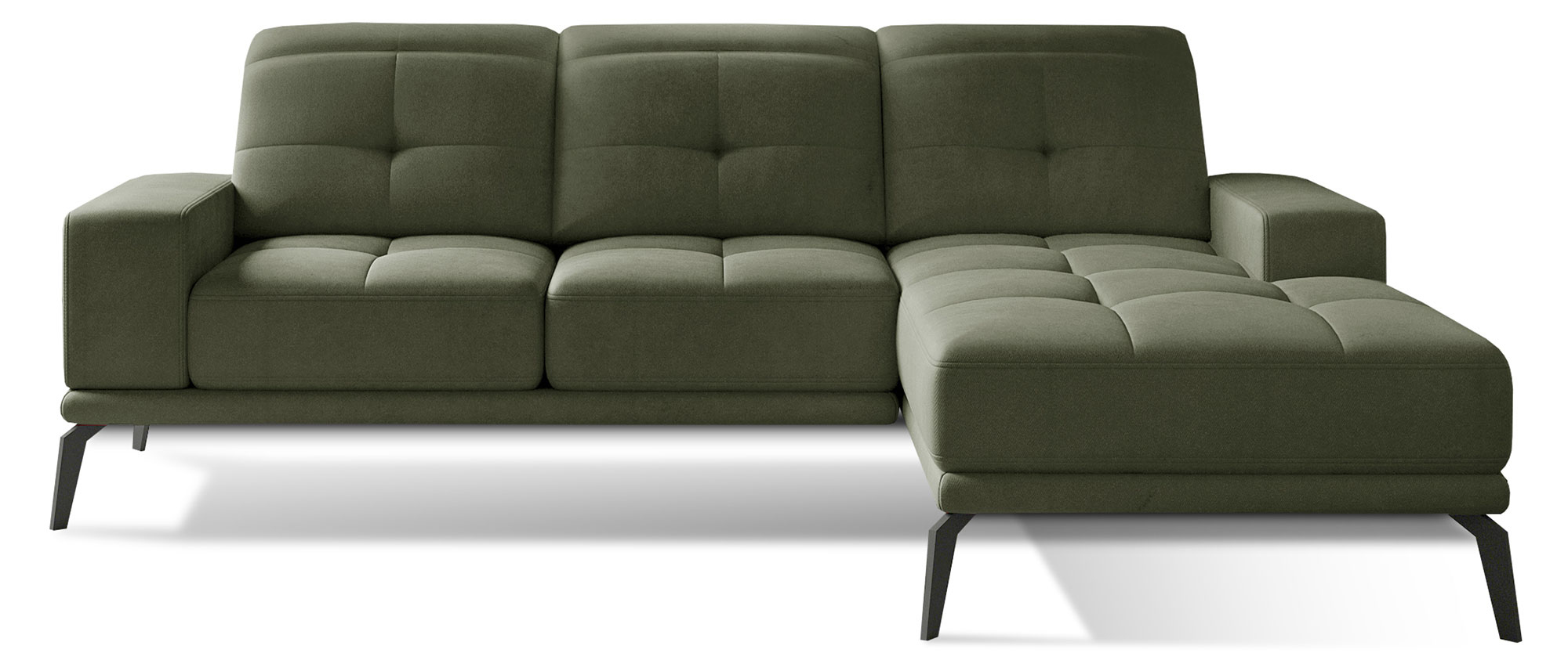 Narożnik Alisario L-kształtny oliwkowy welwet hydrofobowy prawostronny - zdjęcie 1