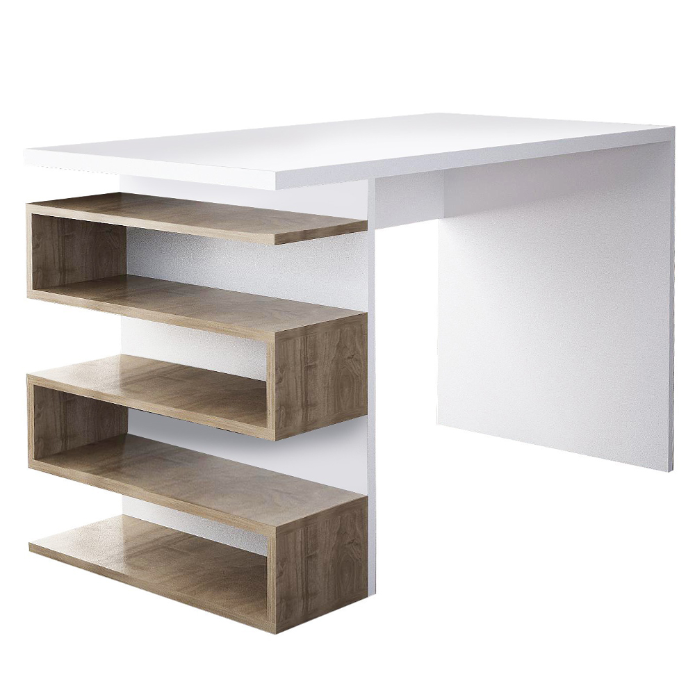 Biurko Taulo 120x60 cm z półką biały/jasny orzech - zdjęcie 1