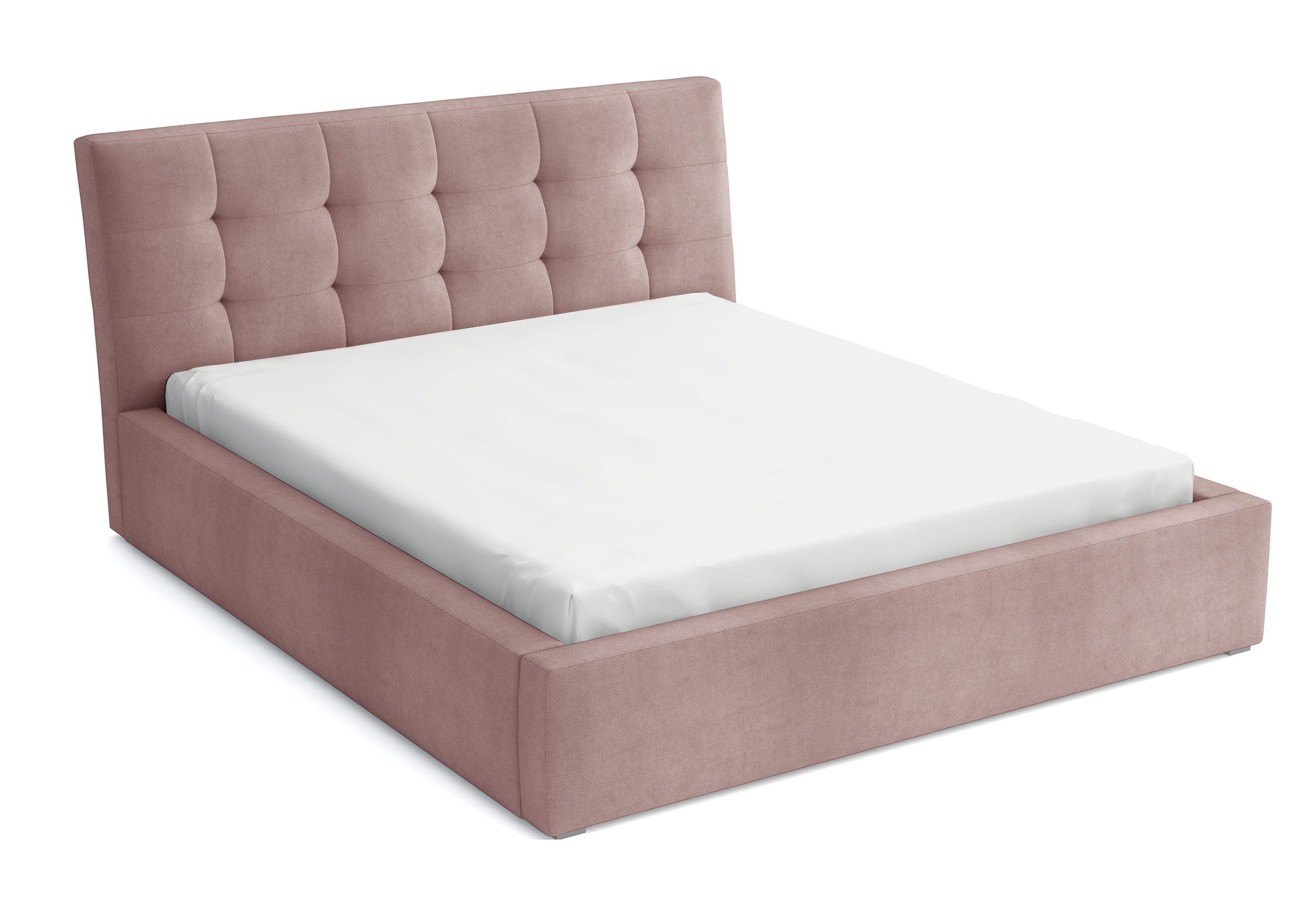 Łóżko tapicerowane 140x200 cm Nabbe z pojemnikiem jasnoróżowe velvet hydrofobowe - zdjęcie 1