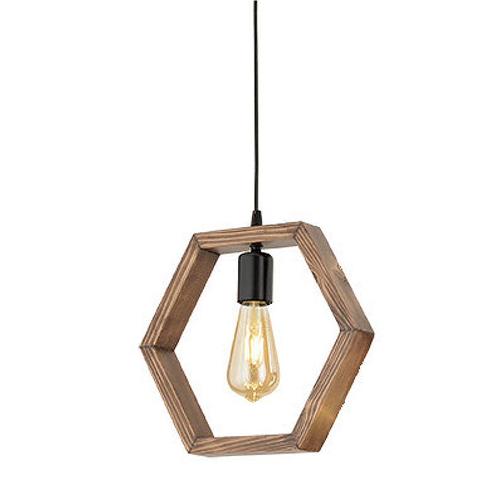 Lampa sufitowa Ashopa w drewnianej ramie sześciokąt - zdjęcie 1