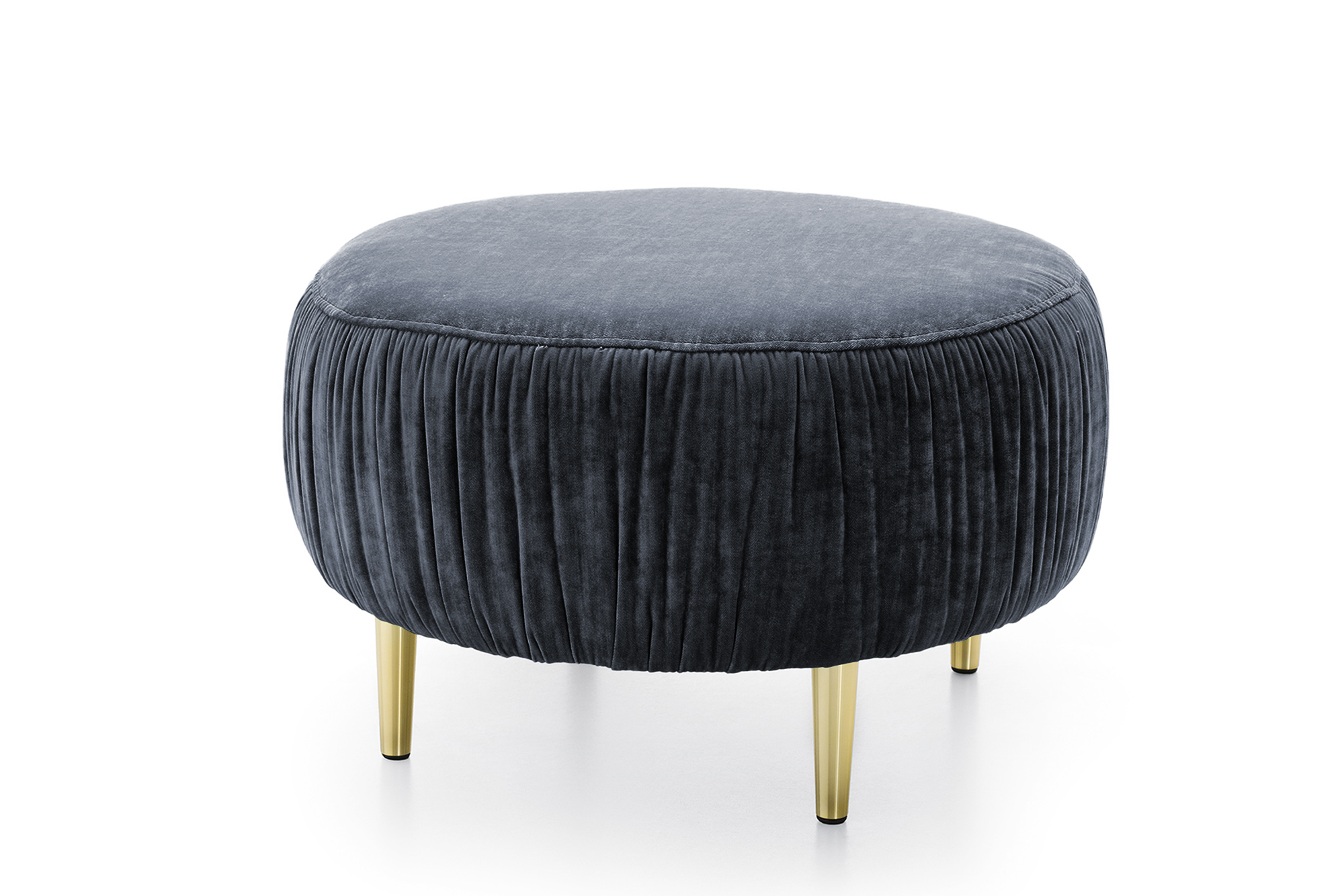 Pufa okrągła Portaris o średnicy 68 cm na złotych nogach granatowy velvet łatwoczyszczący - zdjęcie 1