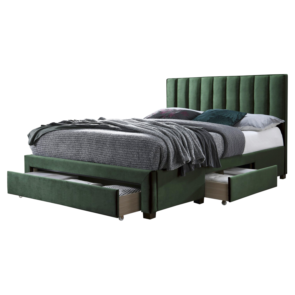Łóżko tapicerowane Baella z szufladami 160x200 cm ciemnozielone - zdjęcie 1