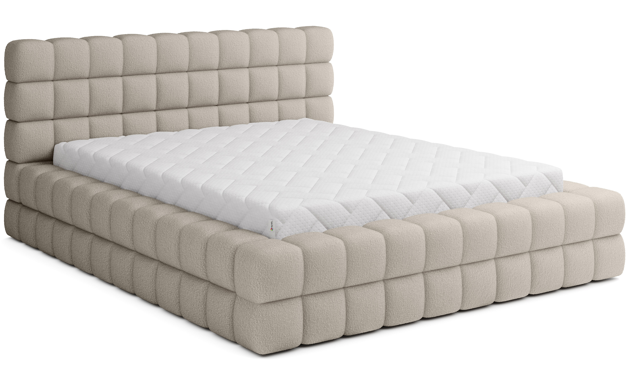 Łóżko tapicerowane 180x200 cm Boubble z pojemnikiem beżowe boucle - zdjęcie 1