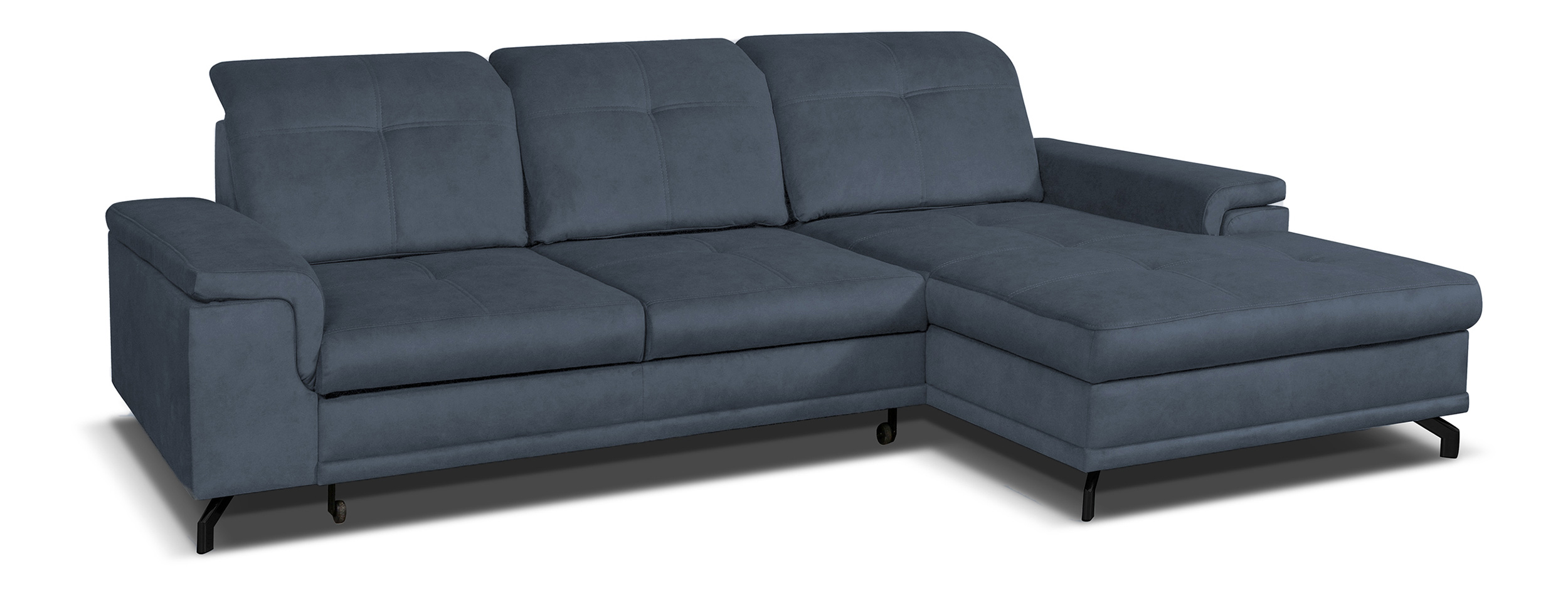 Narożnik z funkcją spania Berberati L-kształtny ciemno szary nogi czarne velvet hydrofobowy z pojemnikiem prawostronny