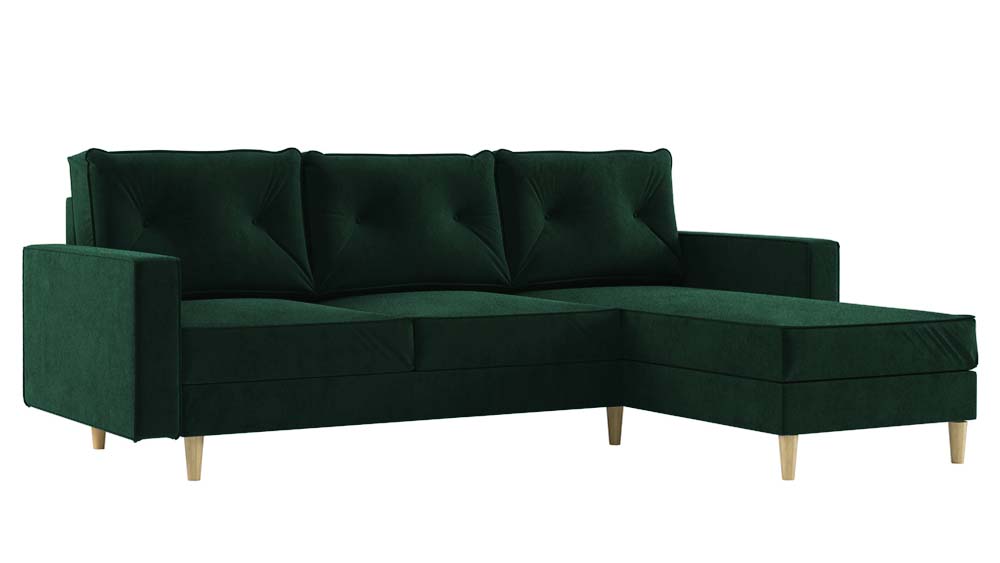 Narożnik z funkcją spania Alidia L-kształtny z pojemnikiem zielony prawostronny - zdjęcie 1