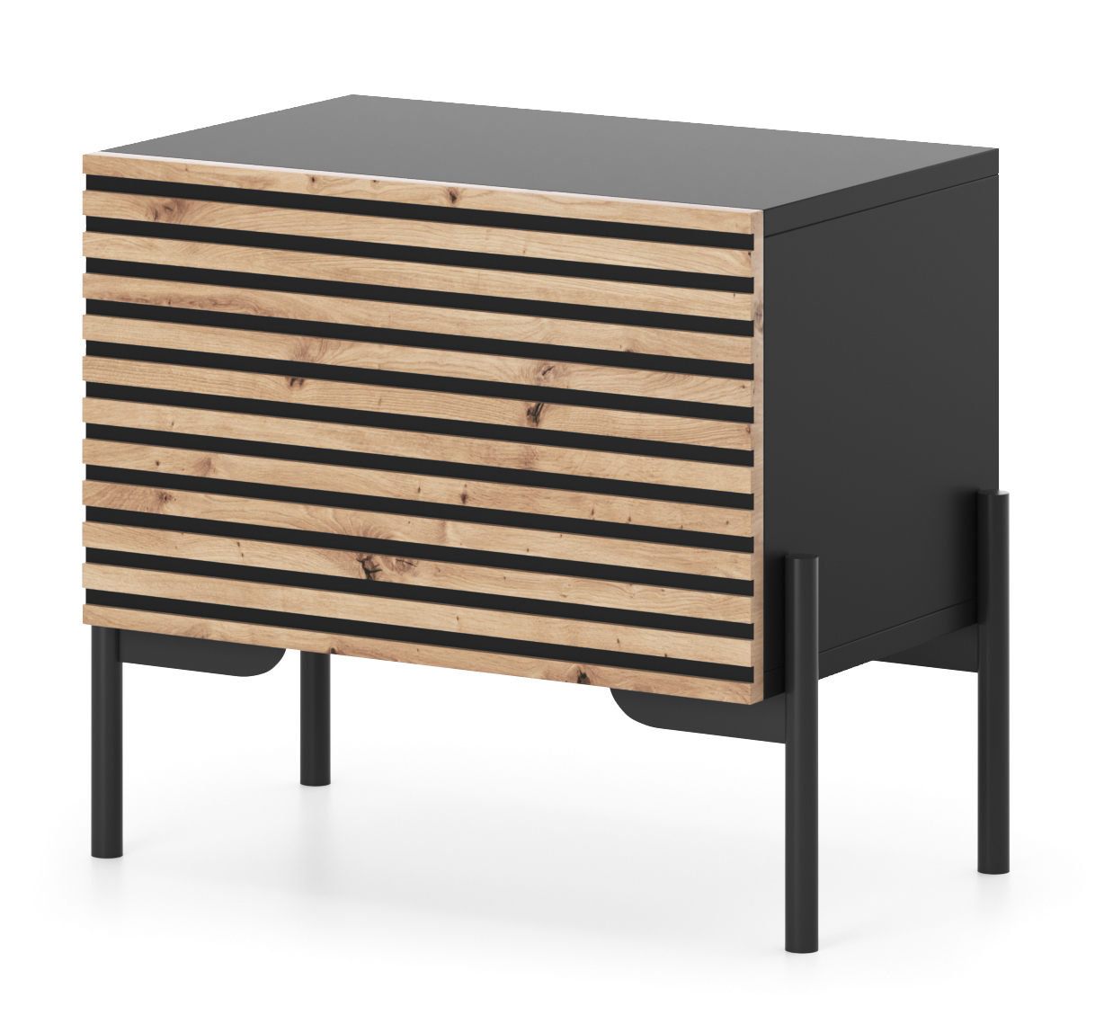 Szafka nocna Lammelo czarna/dąb lamele - zdjęcie 1