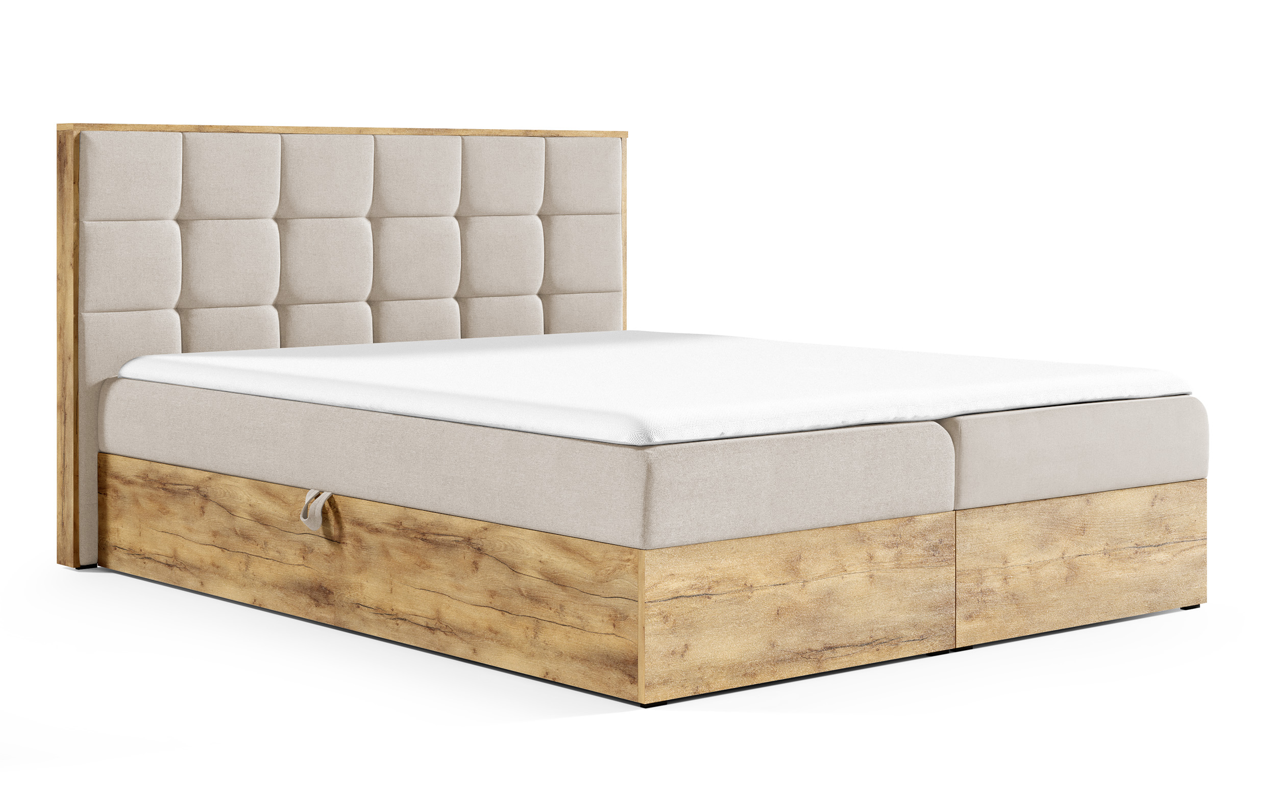 Łóżko kontynentalne Molinella 160x200 z dwoma pojemnikami i materacem beżowe - zdjęcie 1