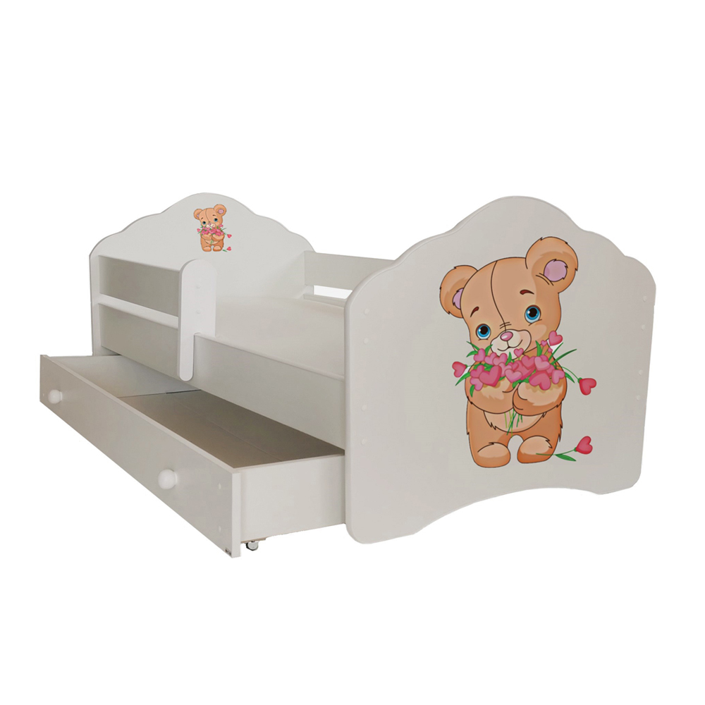 Łóżko dziecięce Sissa 160x80 cm z Misiem z barierką i szufladą - zdjęcie 1