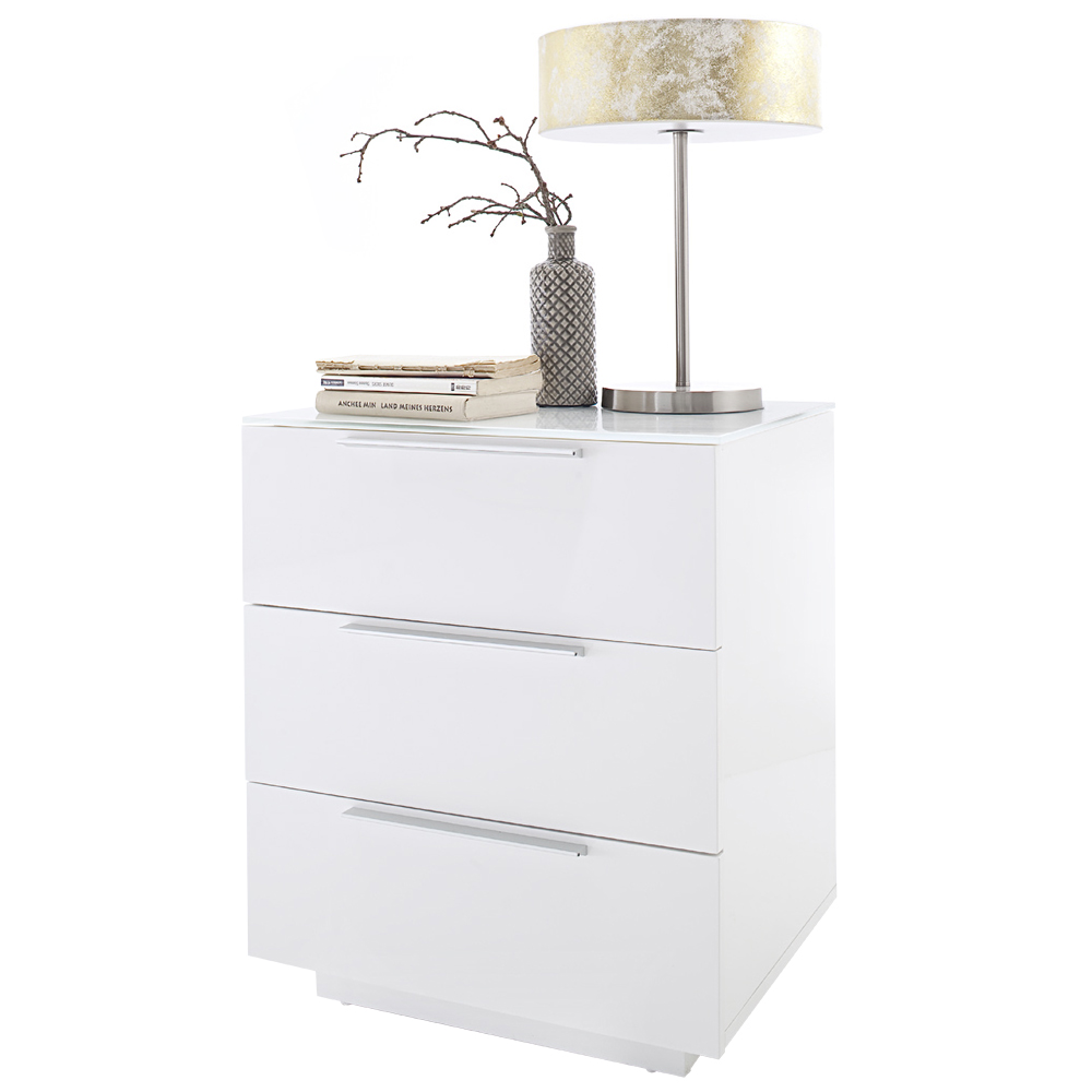 Szafka nocna Fresatta z trzema szufladami i szklanym blatem - zdjęcie 1