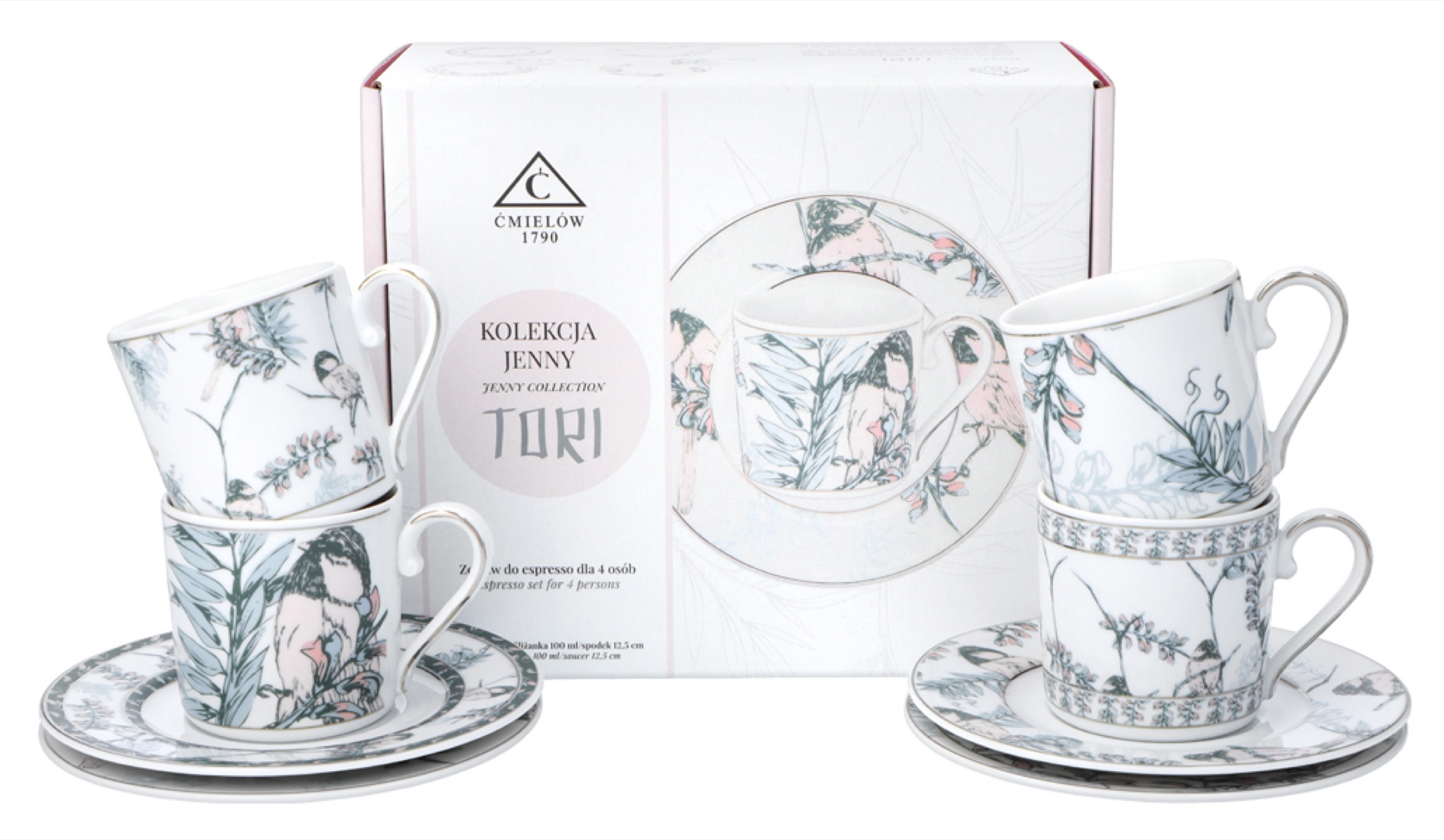 Zestaw filiżanek dla 4 os. porcelanowy Jenny 100 ml wielokolorowy - zdjęcie 1