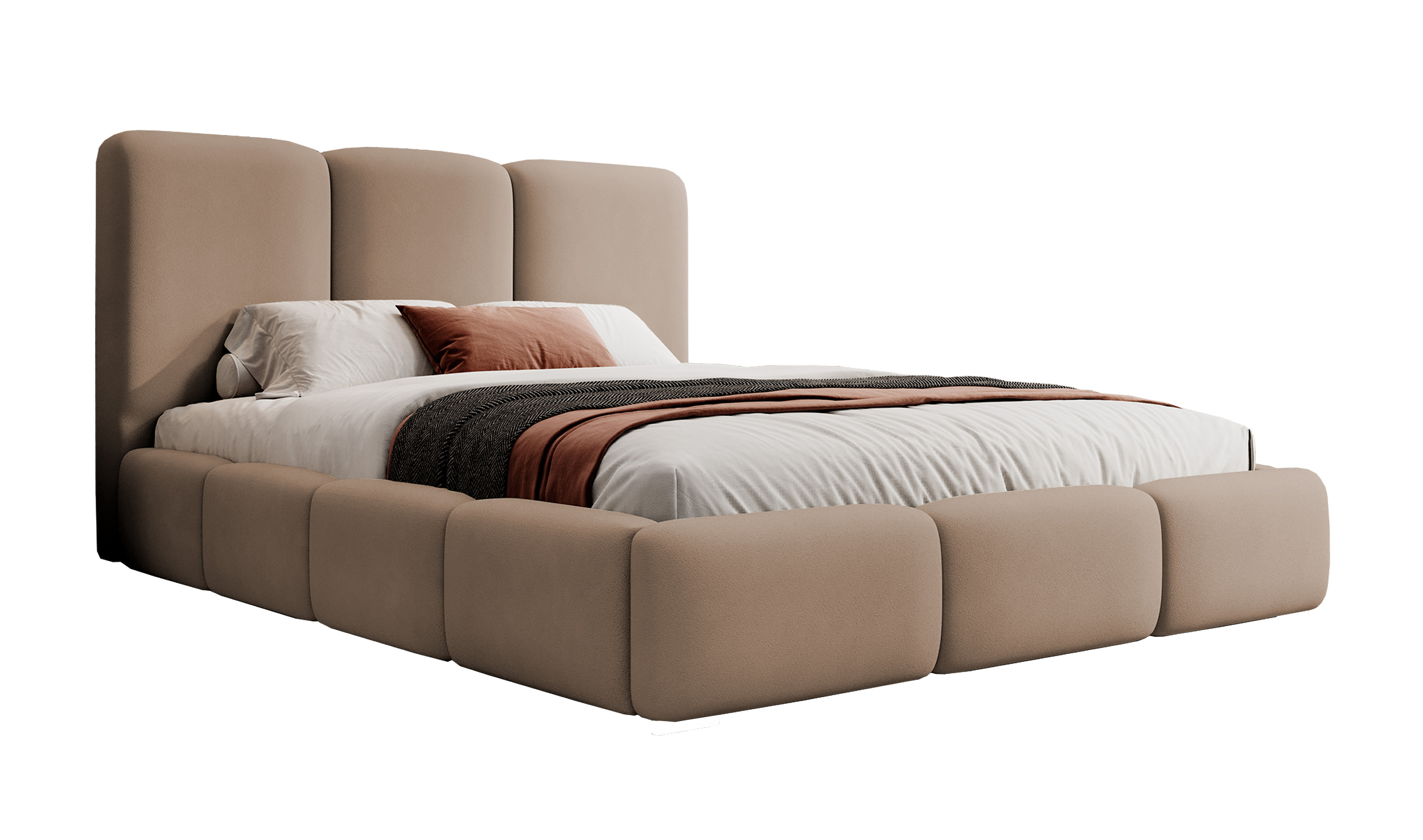 Łóżko tapicerowane 140x200 cm Bauro z pojemnikiem z metalowym stelażem jasnobrązowe welur - zdjęcie 1