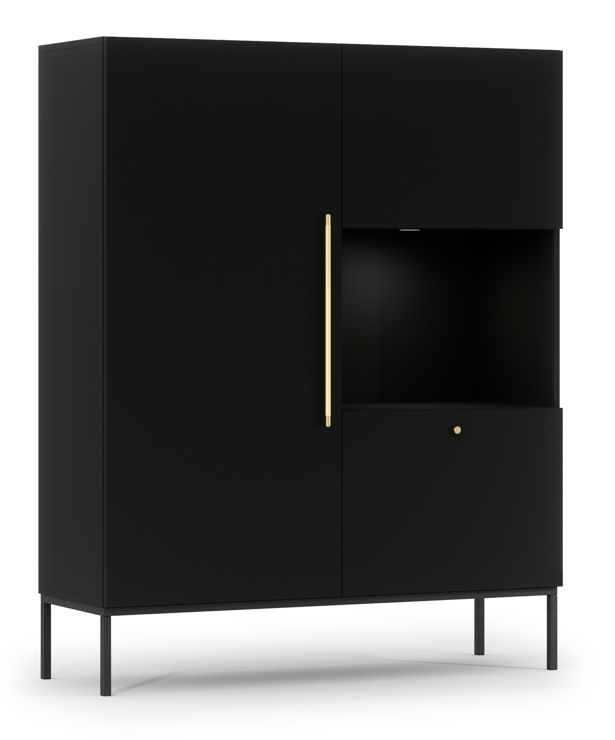 Witryna dwudrzwiowa Jammad 120 cm z szufladą czarna - zdjęcie 1