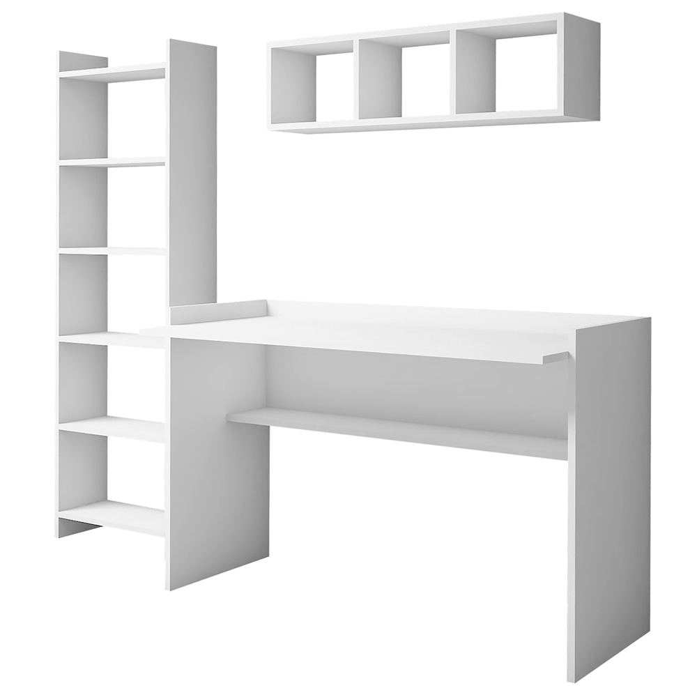 Biurko Noros 120x60 cm z regałem i półką białe - zdjęcie 1