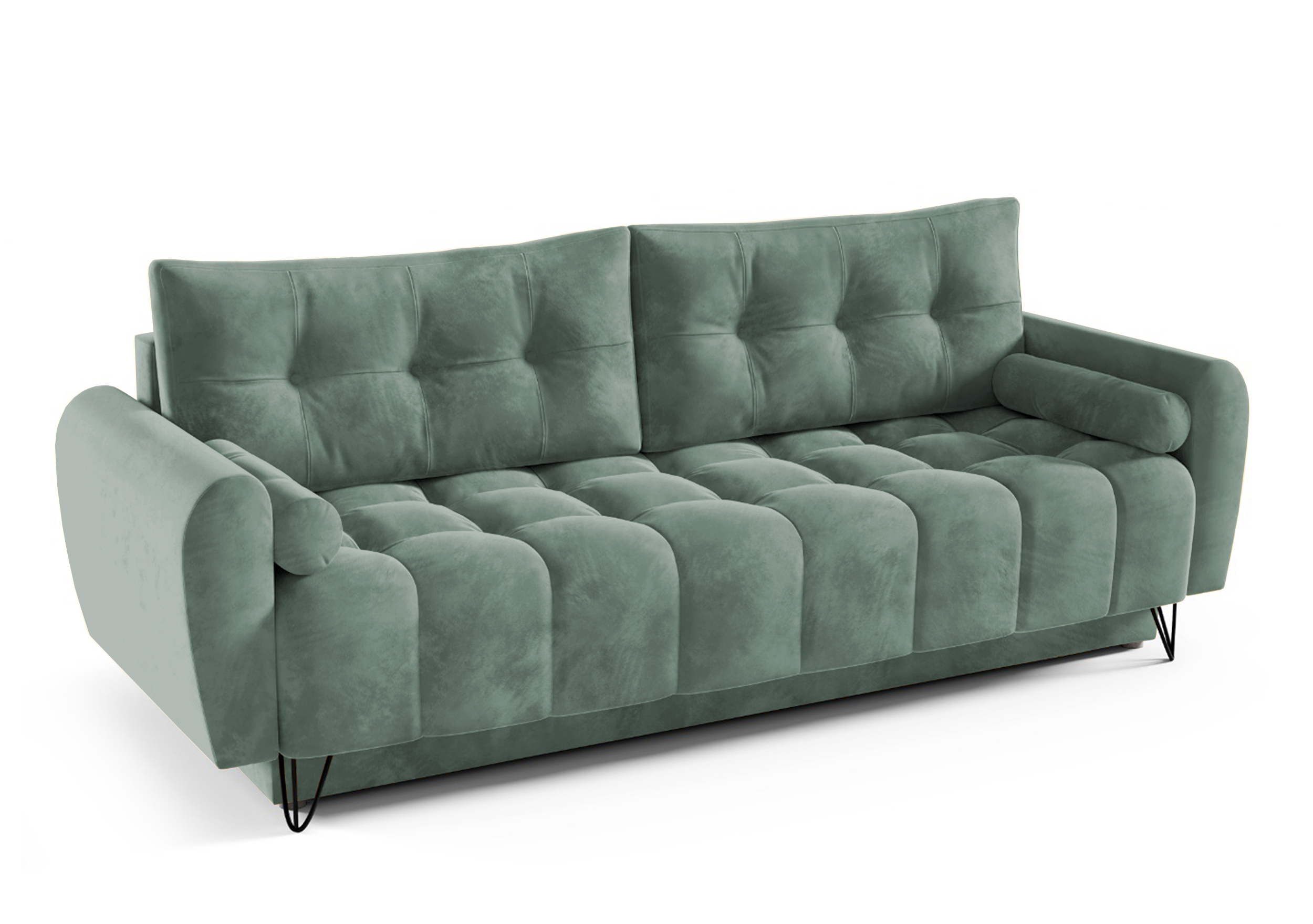 Kanapa rozkładana trzyosobowa Minna szałwiowa z pojemnikiem welur hydrofobowy - zdjęcie 1