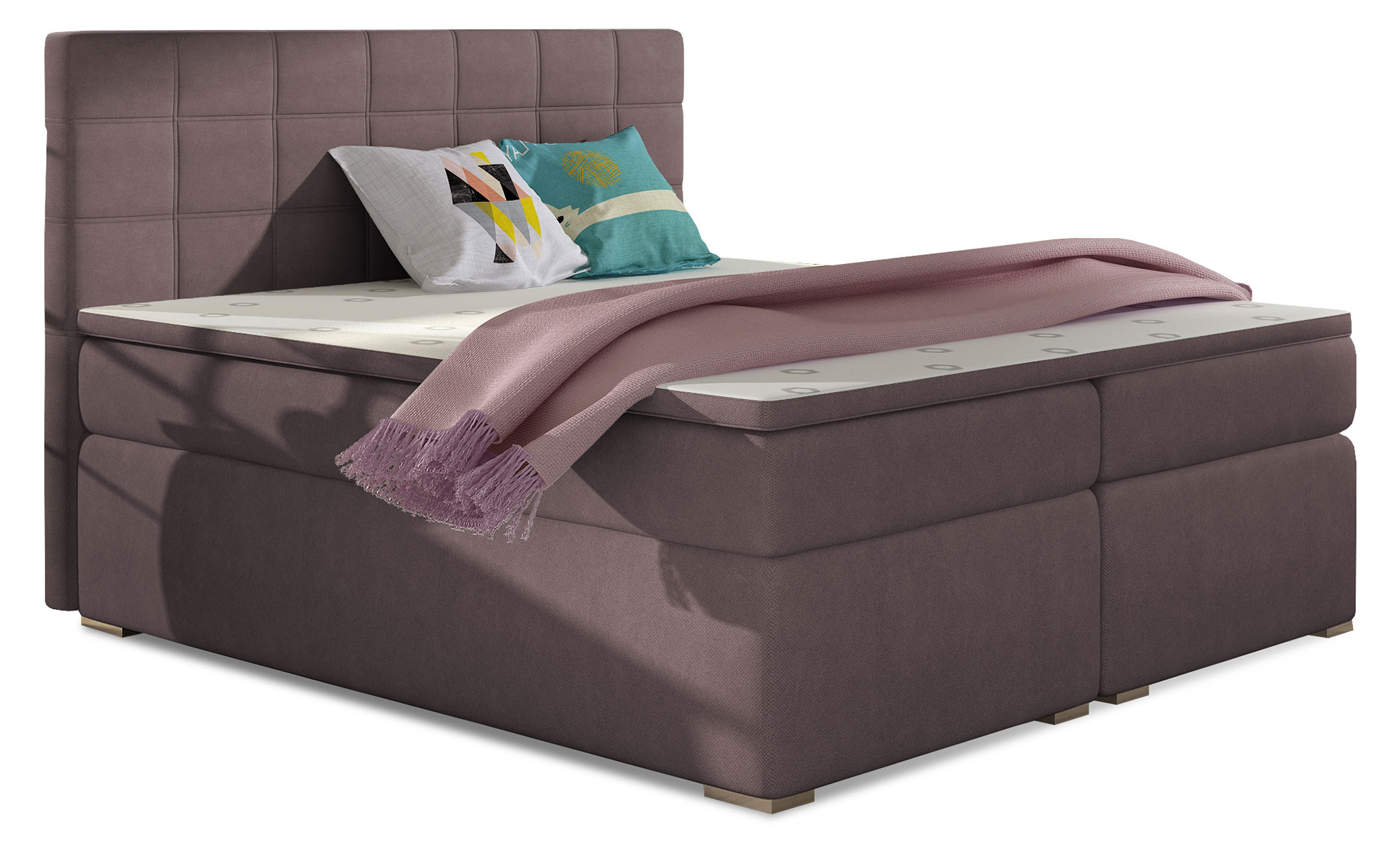 Łóżko kontynentalne Feglai 140x200 cm z pojemnikiem różowe welur - zdjęcie 1