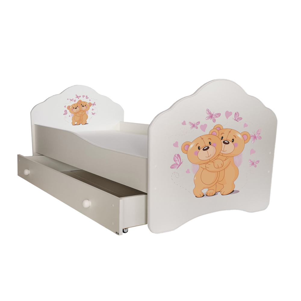 Łóżko dziecięce Sissa 140x70 cm z dwoma misiami z szufladą - zdjęcie 1