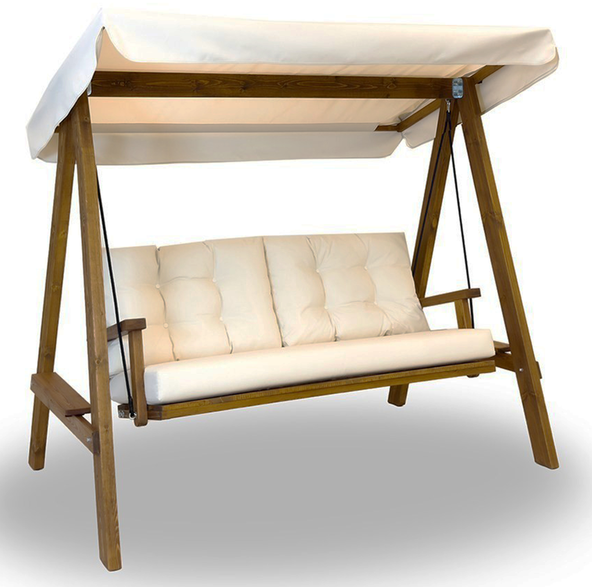 Huśtawka ogrodowa Sealize drewniana ciemnobrązowa / kremowa - zdjęcie 1