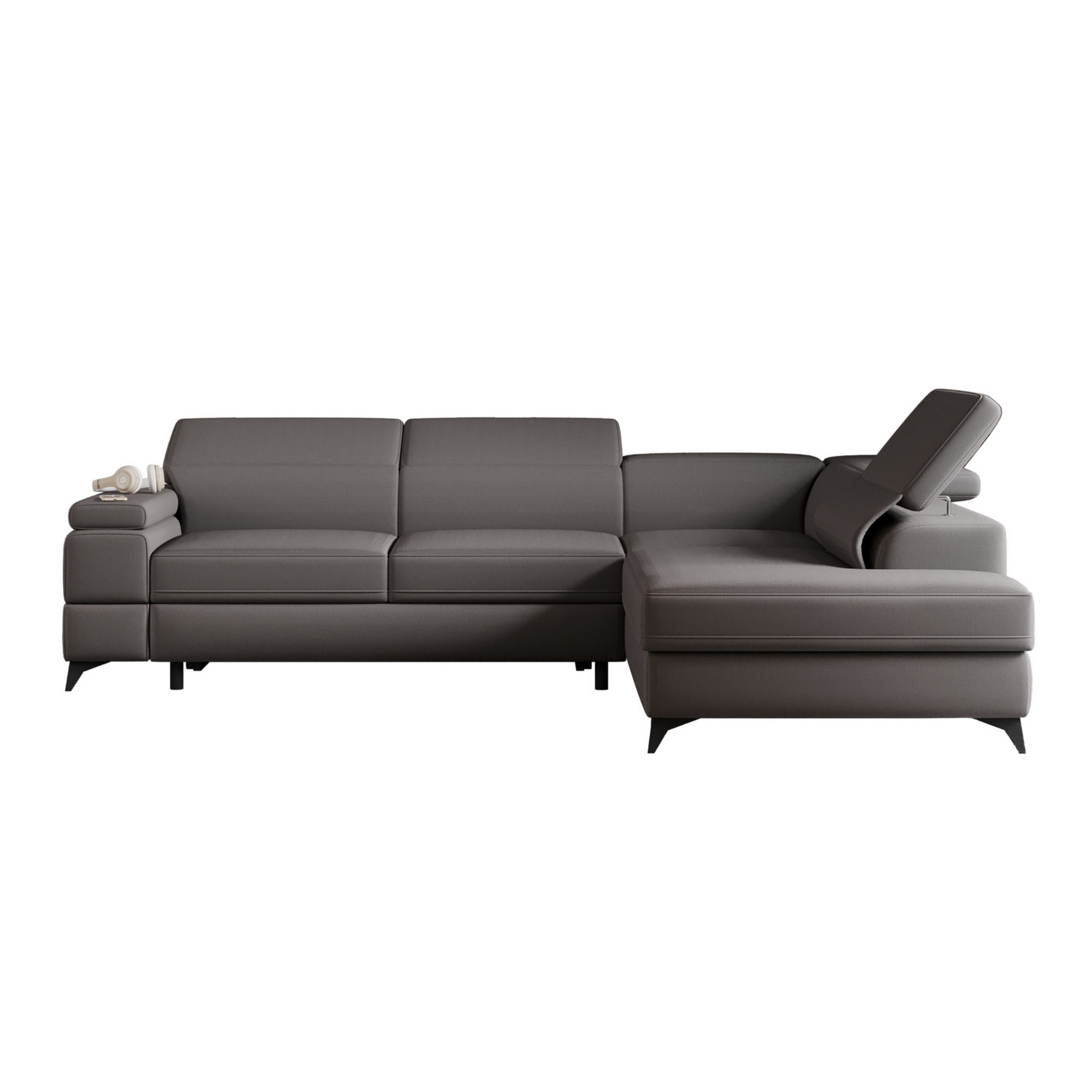 Narożnik rozkładany Fossanova L-kształtny z pojemnikiem prawostronny szary w tkaninie hydrofobowej