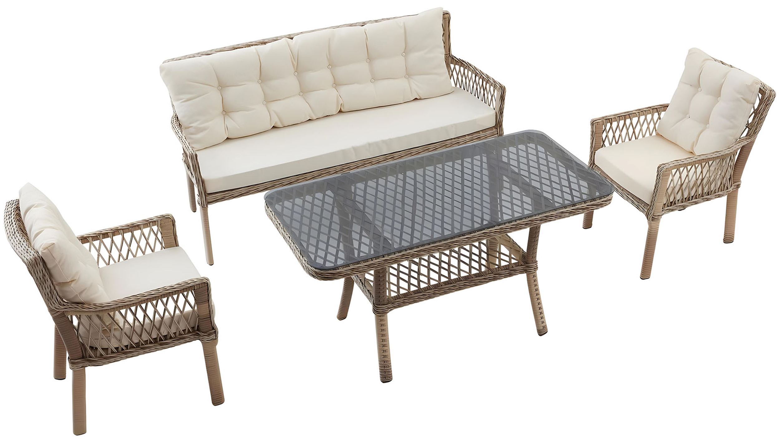 Zestaw ogrodowy Sulatelly z trzyosobową sofą, dwoma fotelami i stolikiem technorattan brązowy - zdjęcie 1