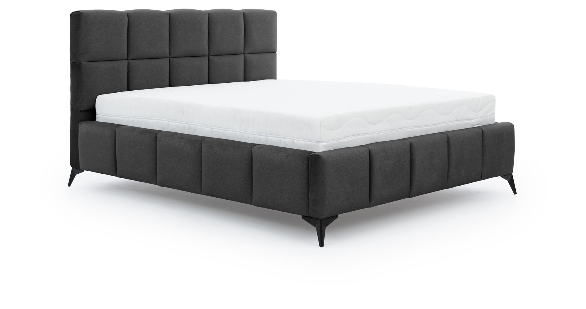 Łóżko tapicerowane 180x200 cm Maceda z pojemnikiem ciemnoszare w tkaninie hydrofobowej