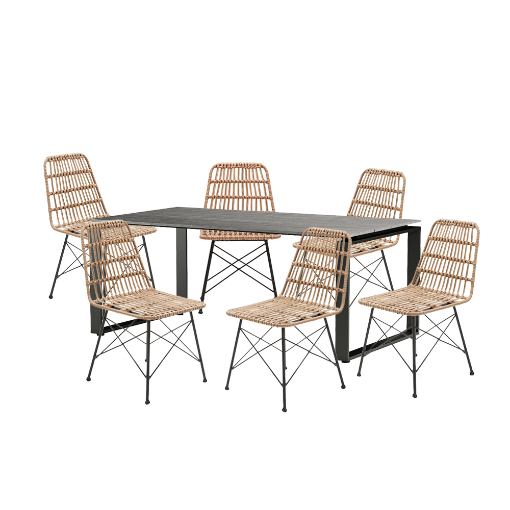 Stół ogrodowy Tiower szary z sześcioma krzesłami ogrodowymi Alviano - zdjęcie 1