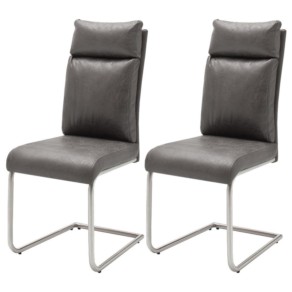 Zestaw dwóch krzeseł tapicerowanych na płozach Volutina szare ekoskóra