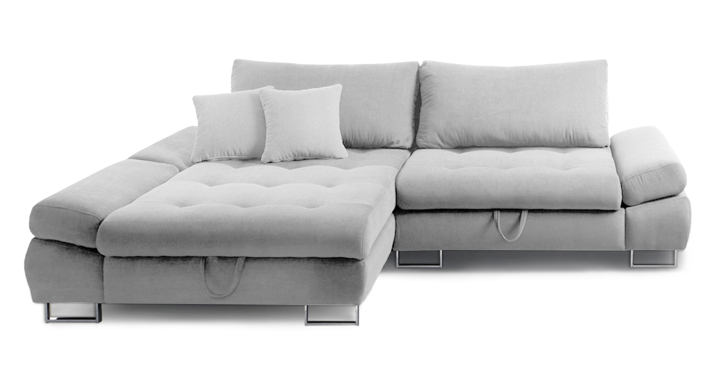 Narożnik z funkcją spania Novella z pojemnikiem jasnoszary w tkaninie hydrofobowej plecionka prawostronny - zdjęcie 1