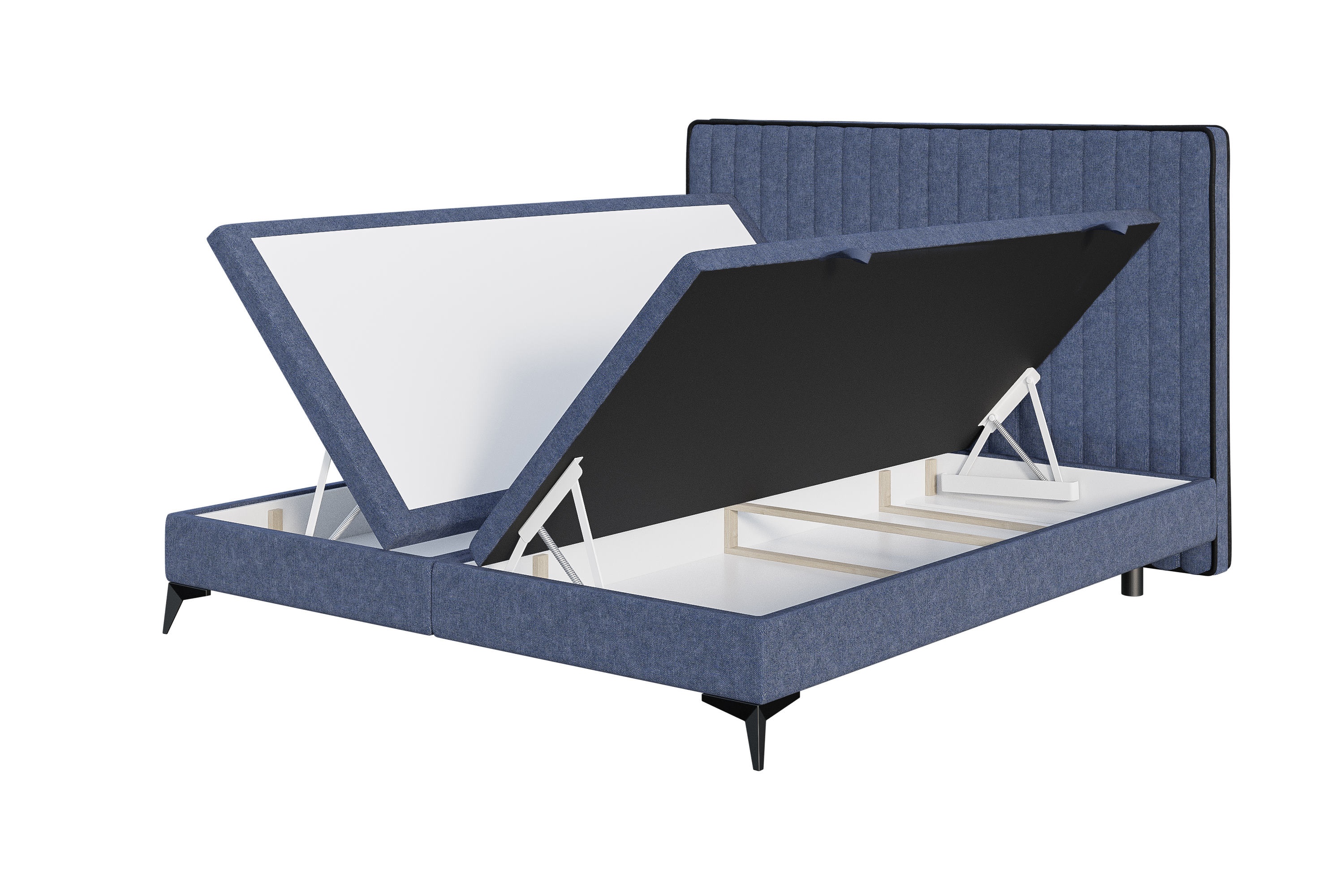 Łóżko tapicerowane 140x200 cm Fagnano z pojemnikami granatowe - zdjęcie 1