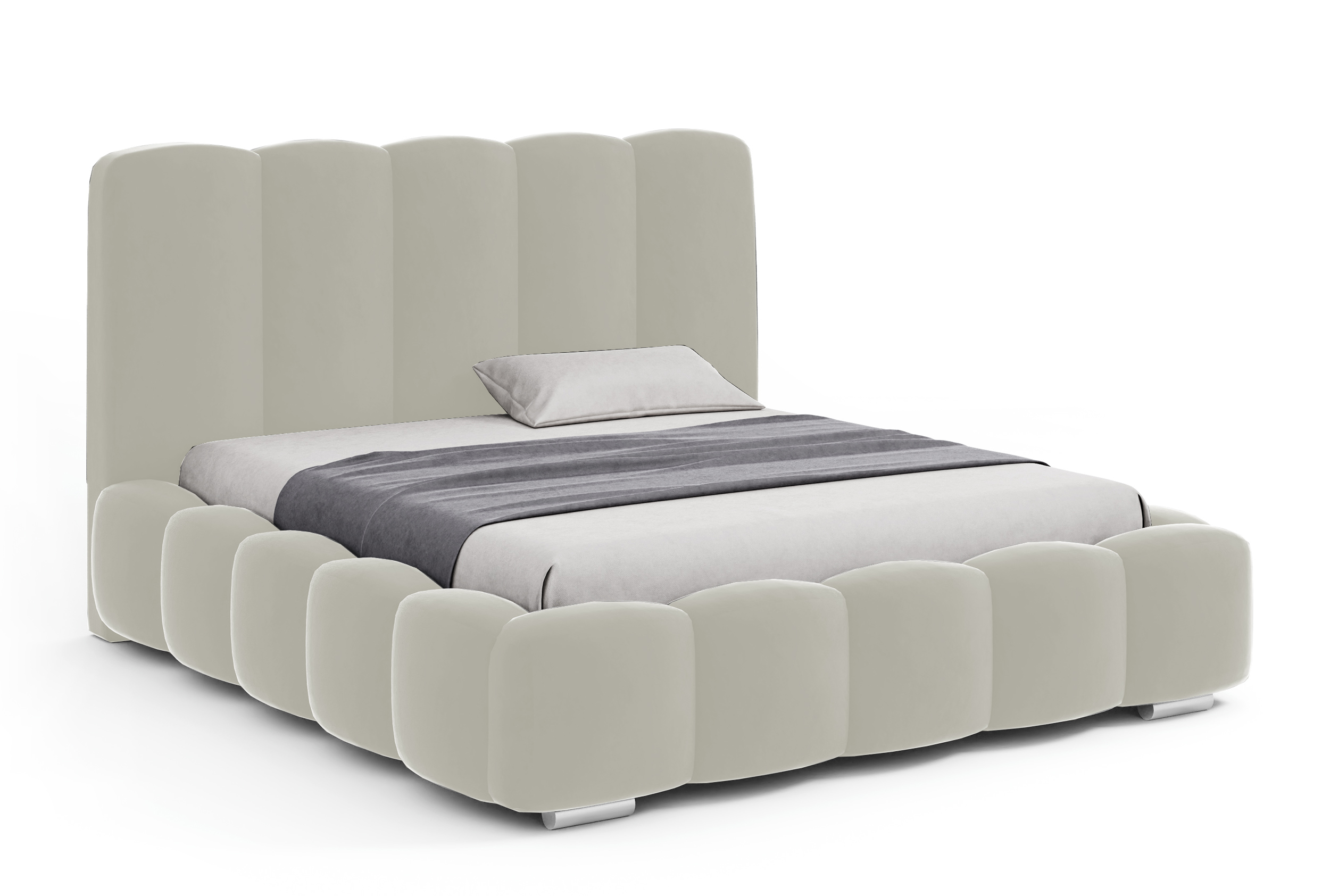 Łóżko tapicerowane 160x200 cm Kuglo z pojemnikiem stelaż metalowy kremowe welur - zdjęcie 1