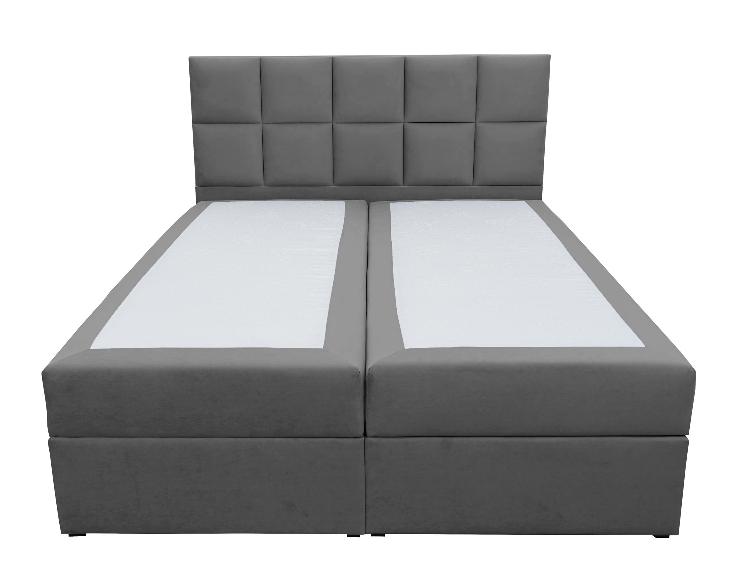 Łóżko kontynentalne  180x200 cm Capelio z pojemnikami i materacami bonellowymi grafitowe welur hydrofobowy - zdjęcie 1