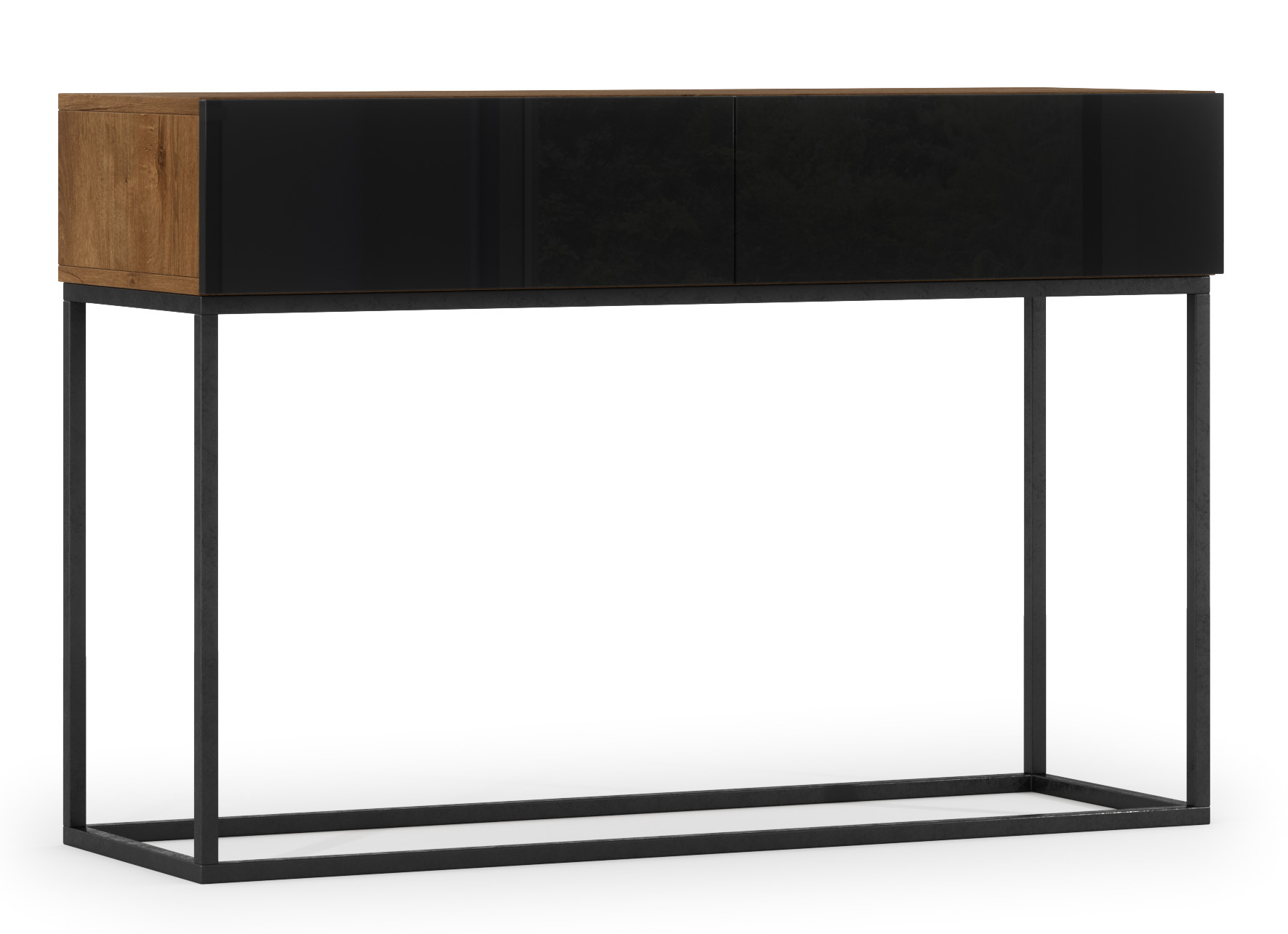 Konsola Mirris 120x40 cm z dwiema szufladami dąb artisan / czarny połysk - zdjęcie 1