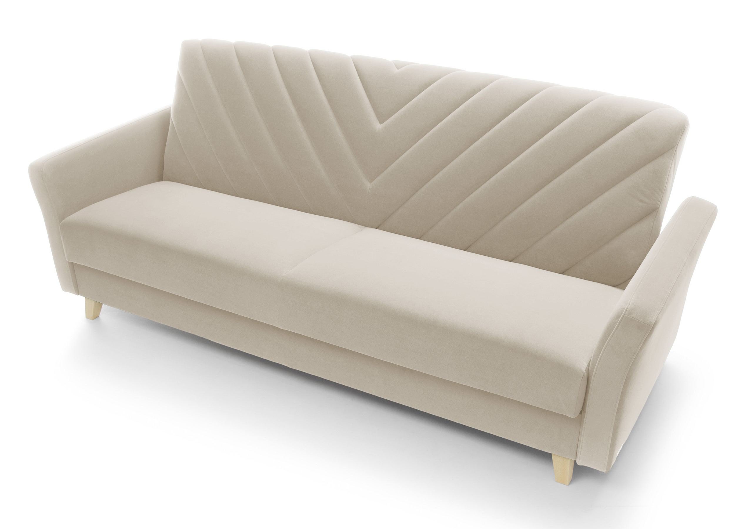 Wersalka rozkładana trzyosobowa Soumak z pojemnikiem kremowa welur łatwoczyszczący hydrofobowy - zdjęcie 1