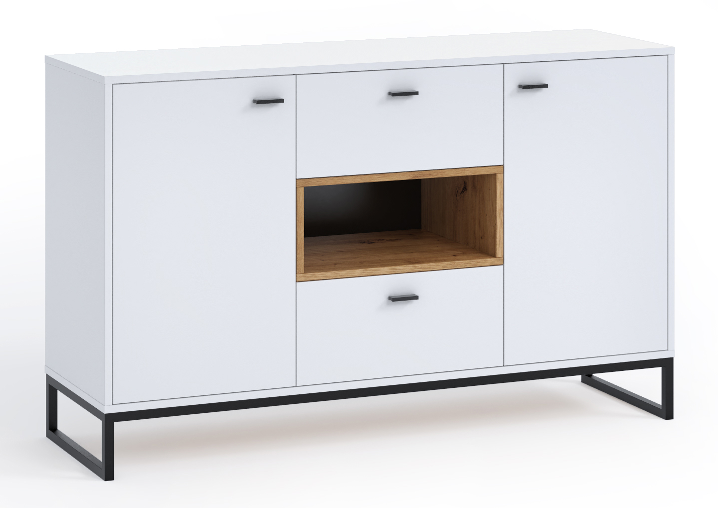 Komoda dwudrzwiowa Bonila 135 cm z dwiema szufladami biała / dąb artisan - zdjęcie 1