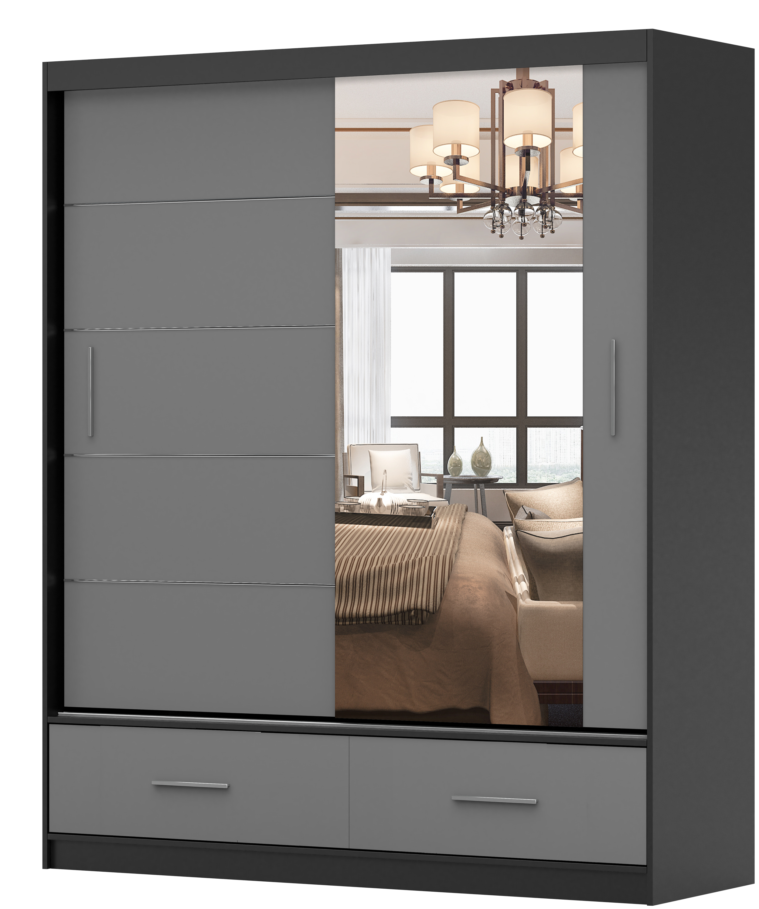 Szafa przesuwna Follrina 150 cm z lustrem czarna/szary - zdjęcie 1