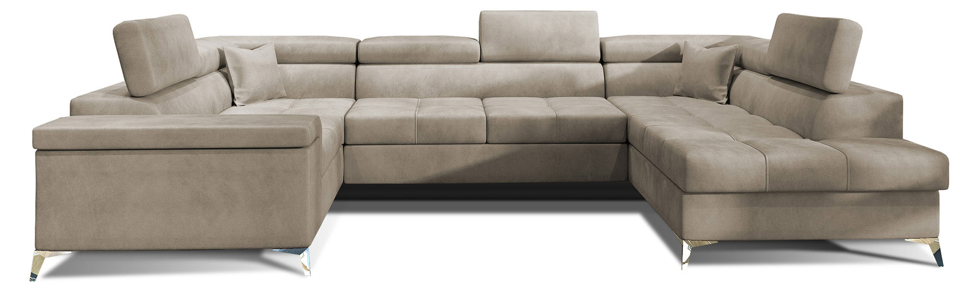 Narożnik z funkcją spania Depressa U-kształtny z pojemnikiem brązowy welwet hydrofobowy prawostronny - zdjęcie 1