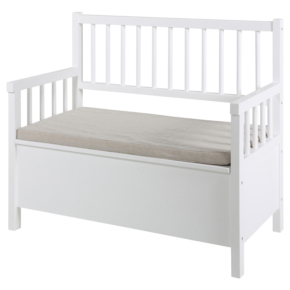 Ławka do przedpokoju Kotoriba 48x90 cm biała z oparciem i schowkiem - zdjęcie 1