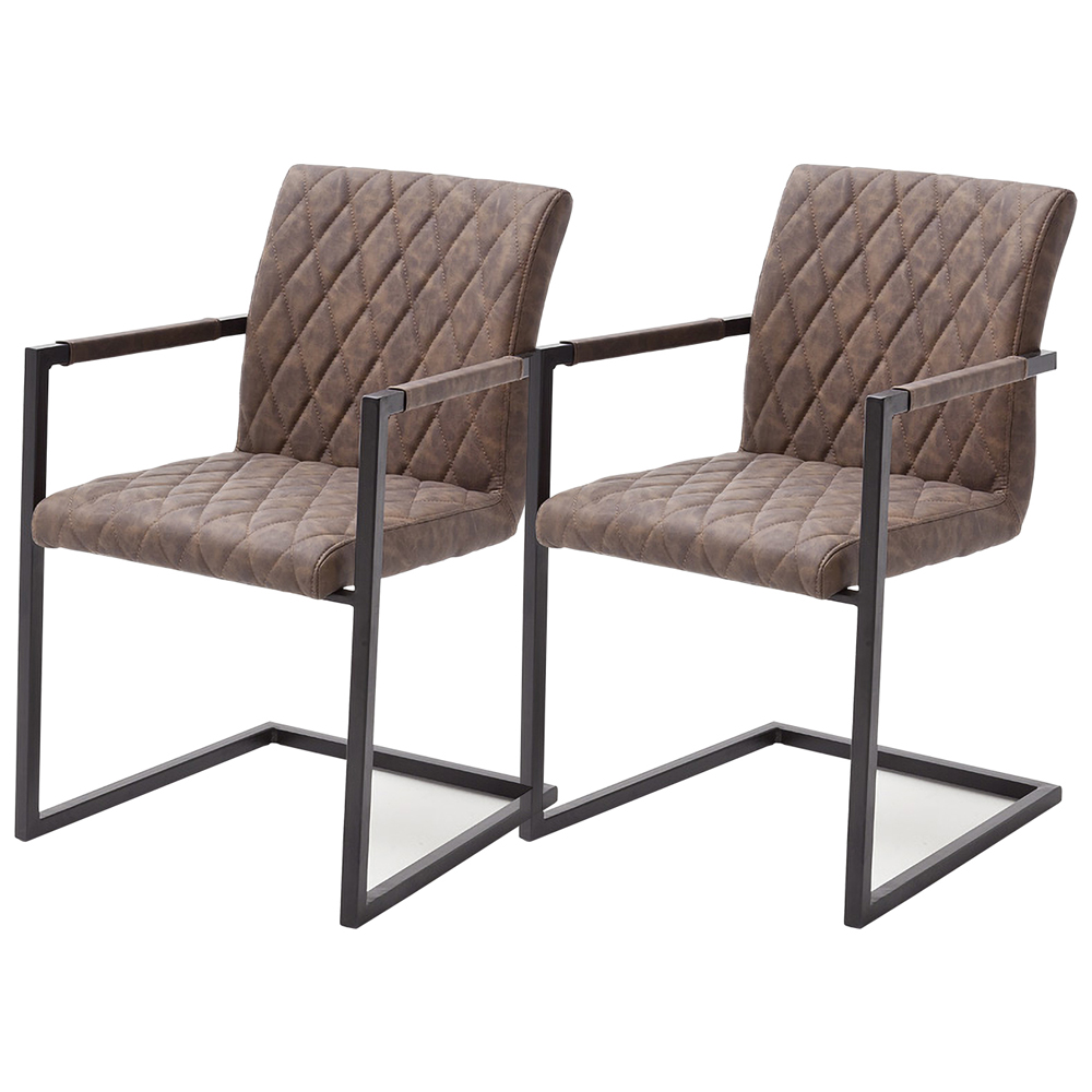 Zestaw dwóch krzeseł tapicerowanych na płozach Anemonia z podłokietnikami brązowe - zdjęcie 1