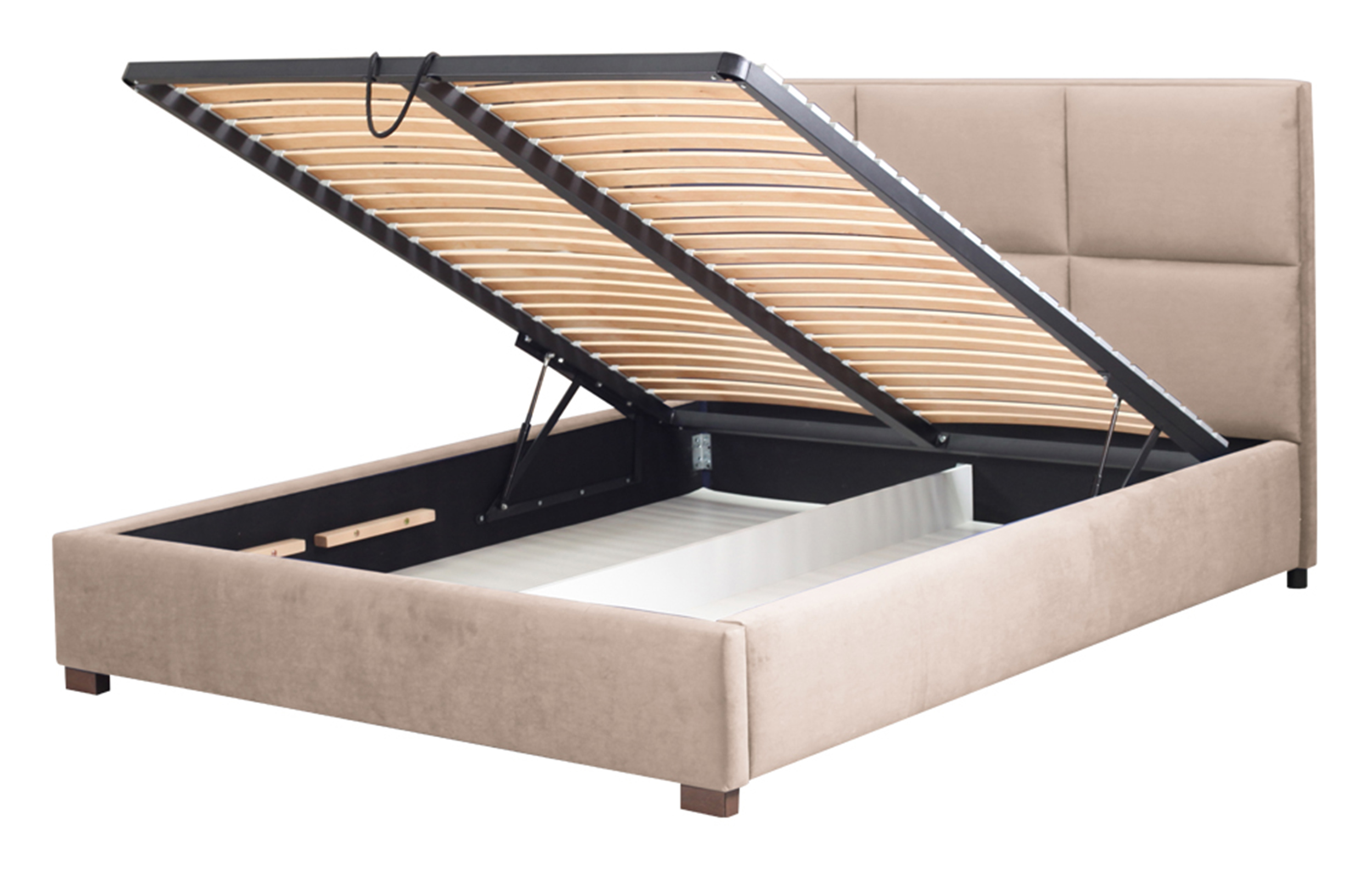 Łóżko tapicerowane 160x200 cm Navarone z pojemnikiem stelaż metalowy szarobeżowe w tkaninie hydrofobowej - zdjęcie 3