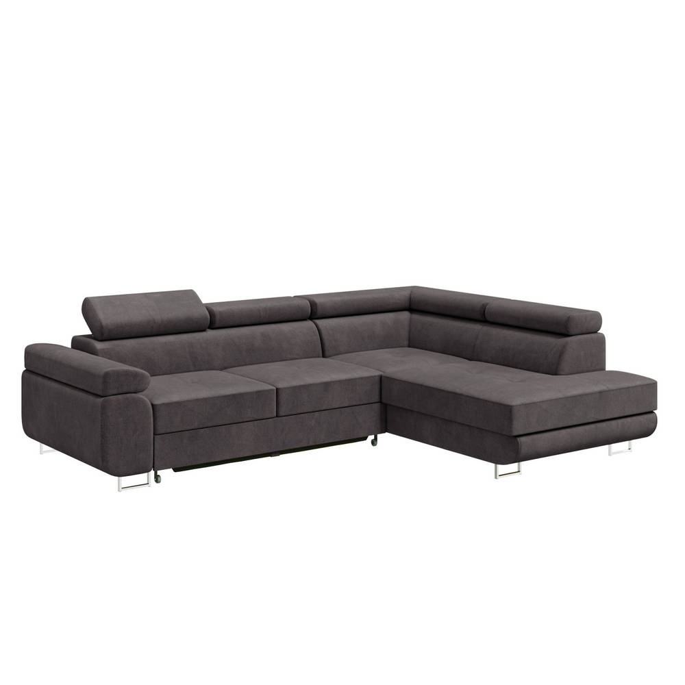 Narożnik rozkładany Stevil L-kształtny z pojemnikiem ciemnoszary w tkaninie hydrofobowej prawostronny - zdjęcie 1