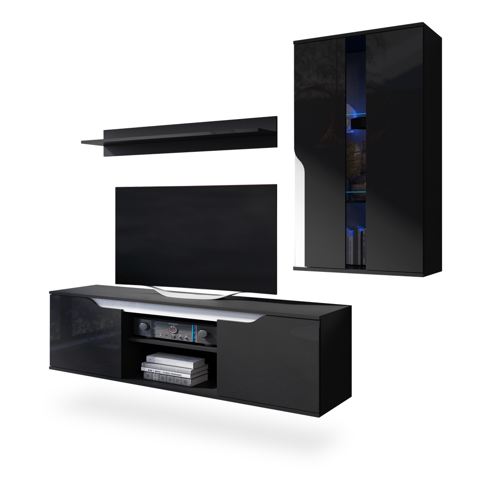 Meblościanka Promina Czarny mat / Czarny połysk / Biały połysk  - zdjęcie 1