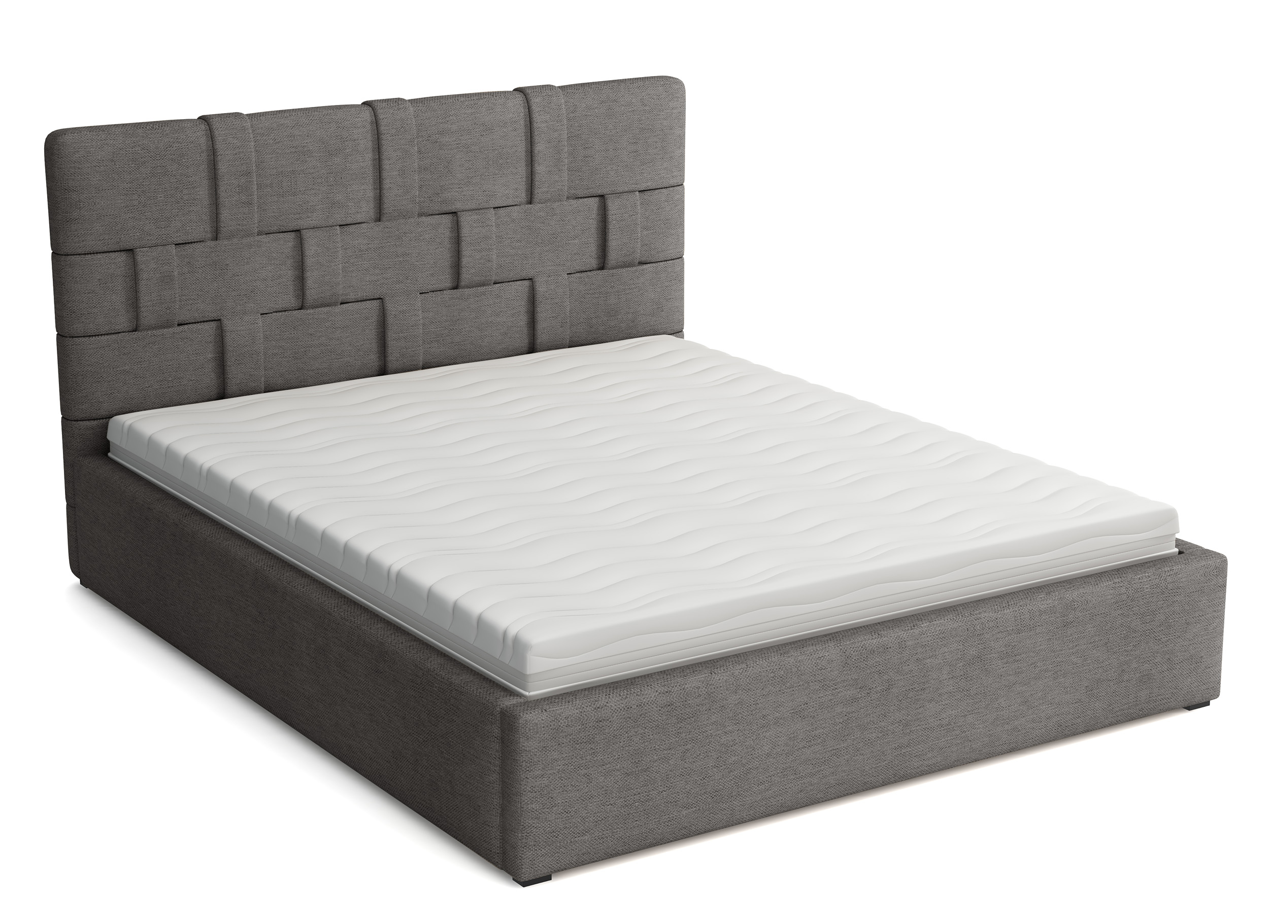 Łóżko tapicerowane 160x200 cm Zalino z pojemnikiem stelaż metalowy ciemnoszare plecionka - zdjęcie 1