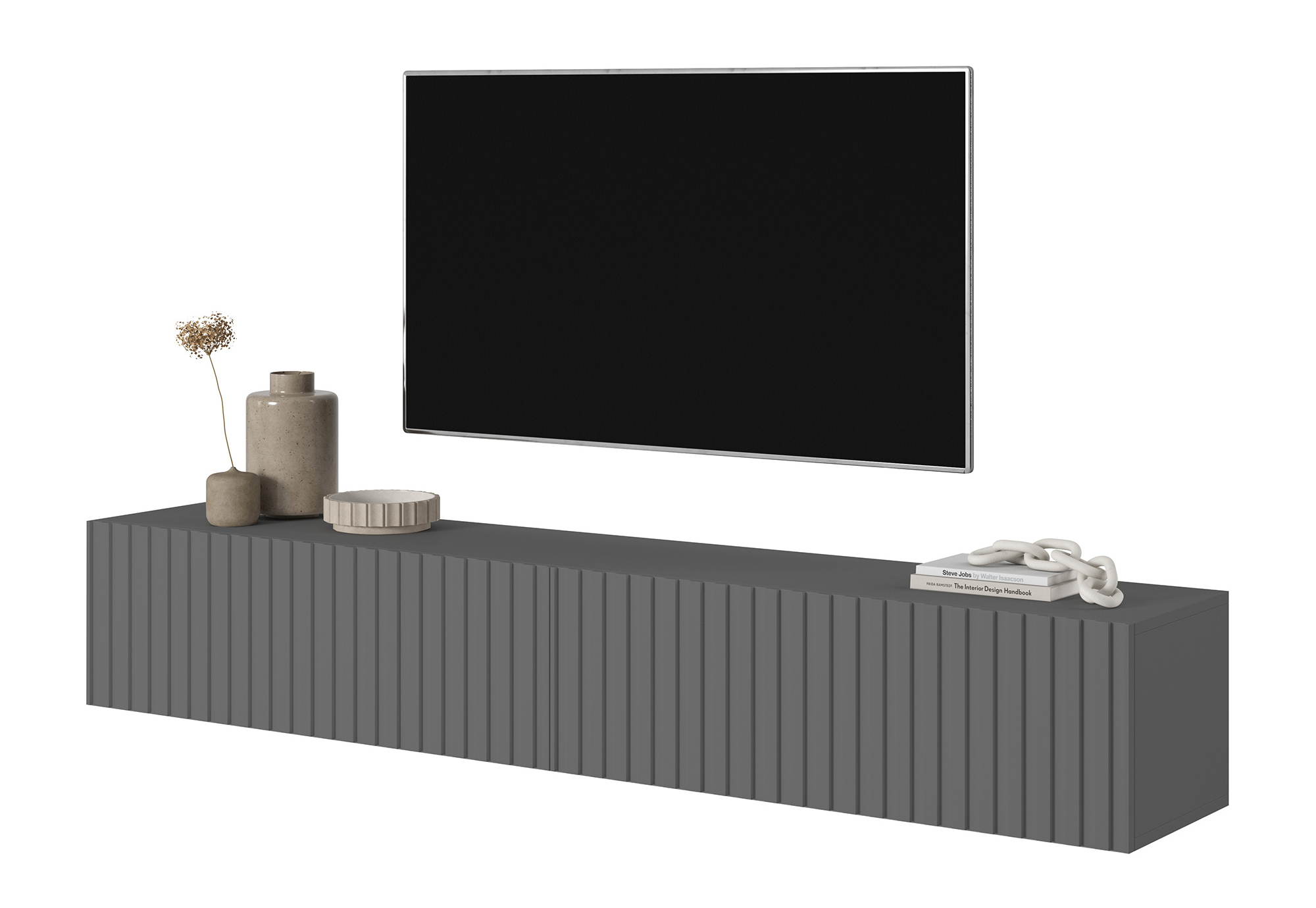 Szafka RTV Telire 175 cm Grafitowy z lamelowym frontem