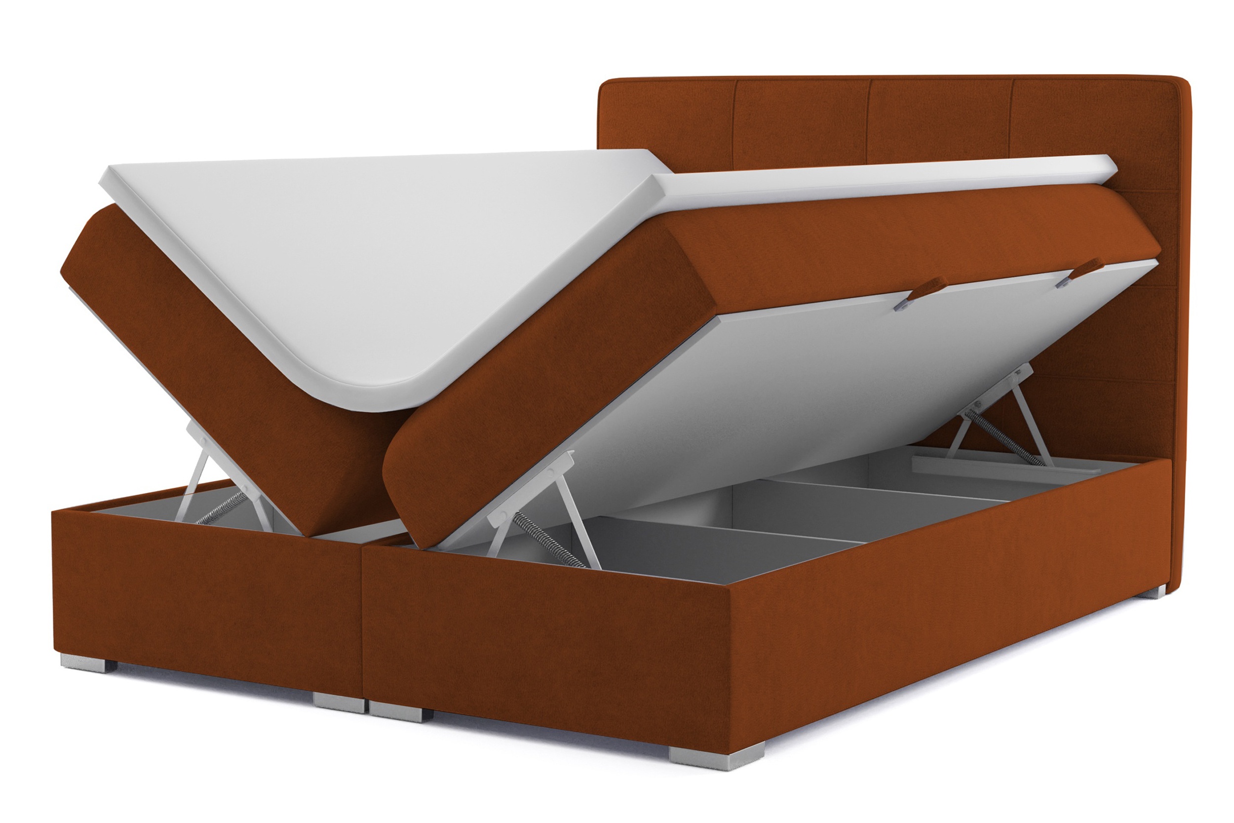 Łóżko kontynentalne 160x200 cm Bongiorno z pojemnikami i topperem miedziane welur hydrofobowy