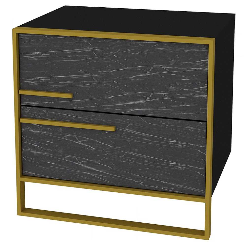 Szafka nocna Poile z marmurowymi frontami czarna - zdjęcie 1