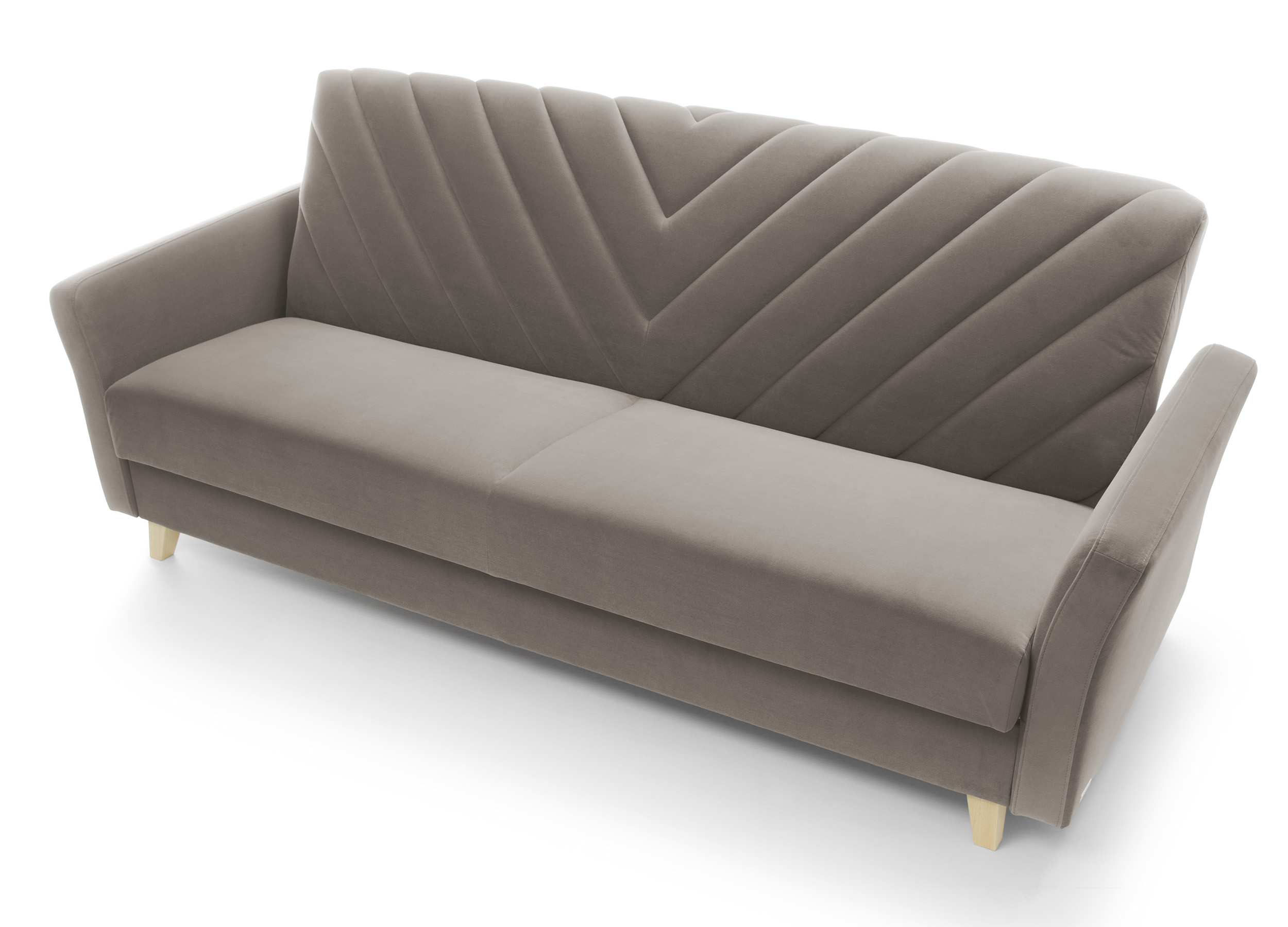 Wersalka rozkładana trzyosobowa Soumak z pojemnikiem szarobeżowa welur łatwoczyszczący hydrofobowy - zdjęcie 1