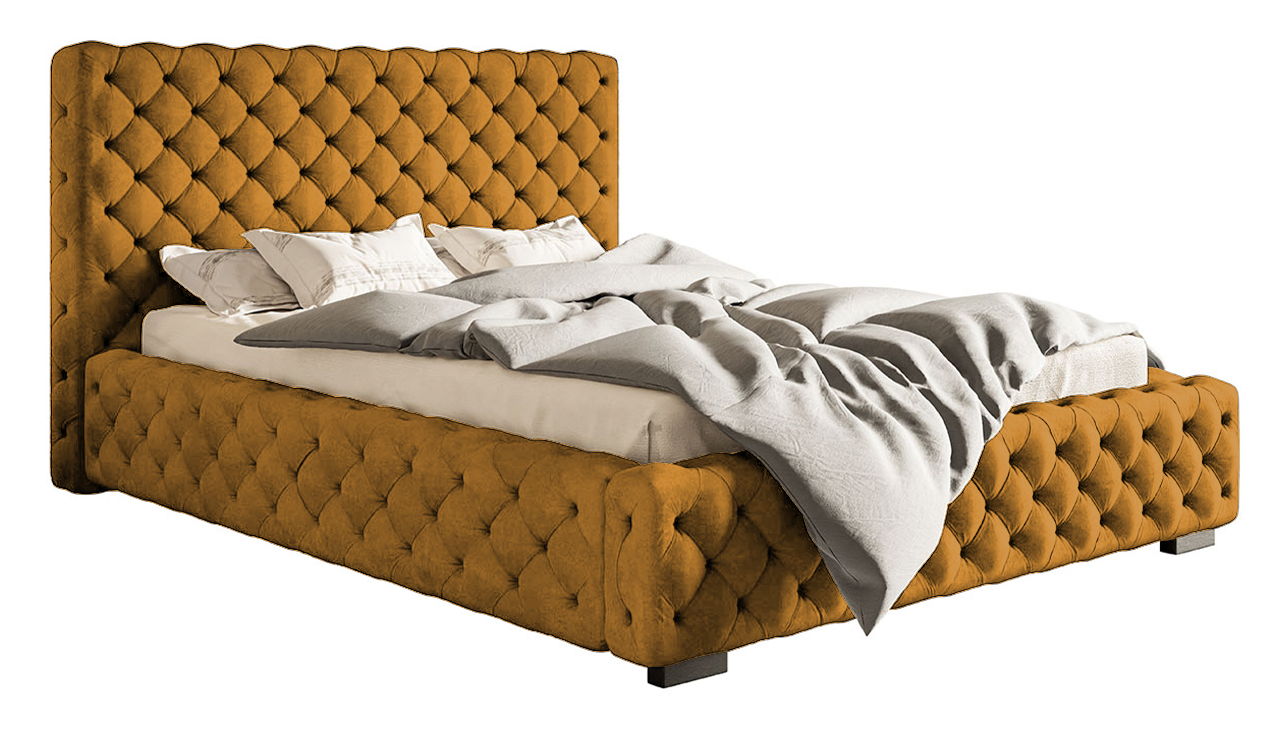 Łóżko tapicerowane 180x200 cm Forestera z pojemnikiem i pikowaniem musztardowe - zdjęcie 1